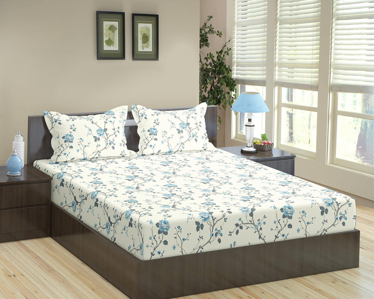 Trance Home Linen 180TC 100% Cotton 84x72 Elastic Fitted Bedsheet Cal.King Bed Size | Printed Fitted Sheet | Elasticated Fitte