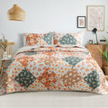 Whale Flotilla Reversible Patchwork Quilts King Size, Lightweight Boho Printed Bedspreads Coverlets Quilt Bedding Set with 2 Pil