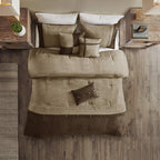 Madison Park Boone Cozy Comforter Set, Faux Suede, Deluxe Hotel Styling All Season Down Alternative Bedding Matching Shams, Decorative Pillow, Queen (90 In X 90 In), Rustic Brown 7 Piece