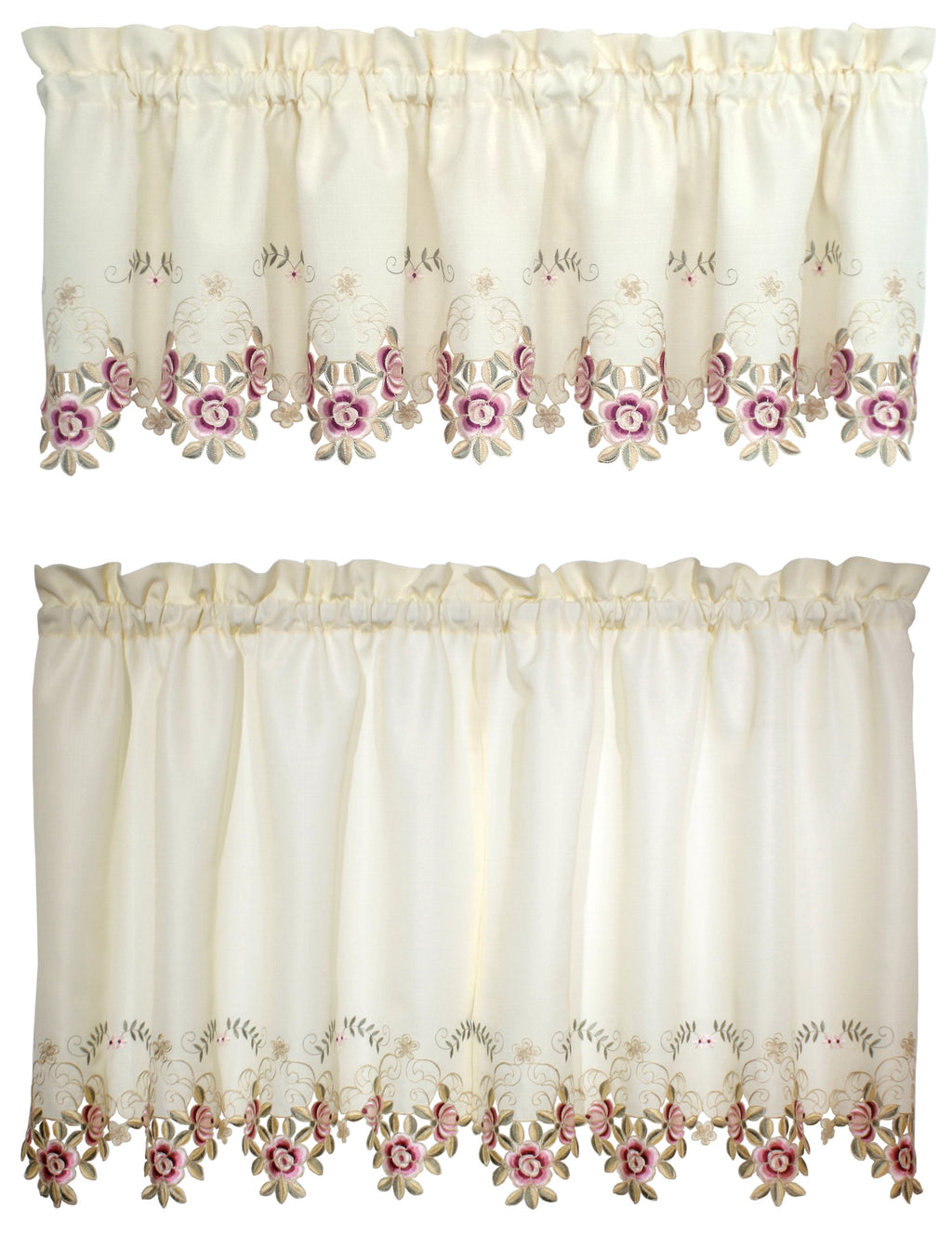 Today'S Curtain Verona Reverse Embroidery Tier, 30', Ecru/Rose
