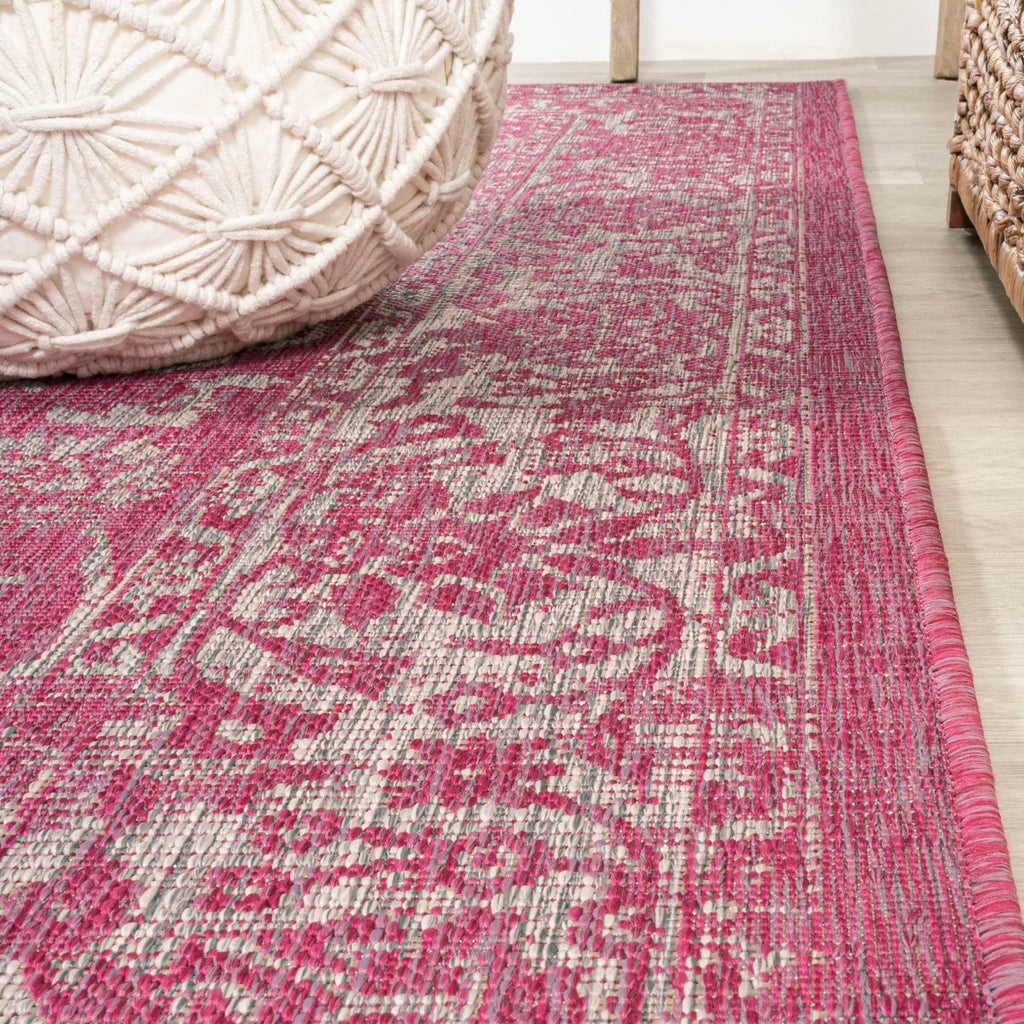 Jonathan Y Smb100A-28 Tela Bohemian Textured Weave Floral Indoor/Outdoor Red/Taupe 2 Ft. X 8 Ft. Runner Rug, Coastal,Easycleaning,Hightraffic,Livingroom,Backyard, Non Shedding
