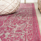 Jonathan Y Smb100A-28 Tela Bohemian Textured Weave Floral Indoor/Outdoor Red/Taupe 2 Ft. X 8 Ft. Runner Rug, Coastal,Easycleaning,Hightraffic,Livingroom,Backyard, Non Shedding
