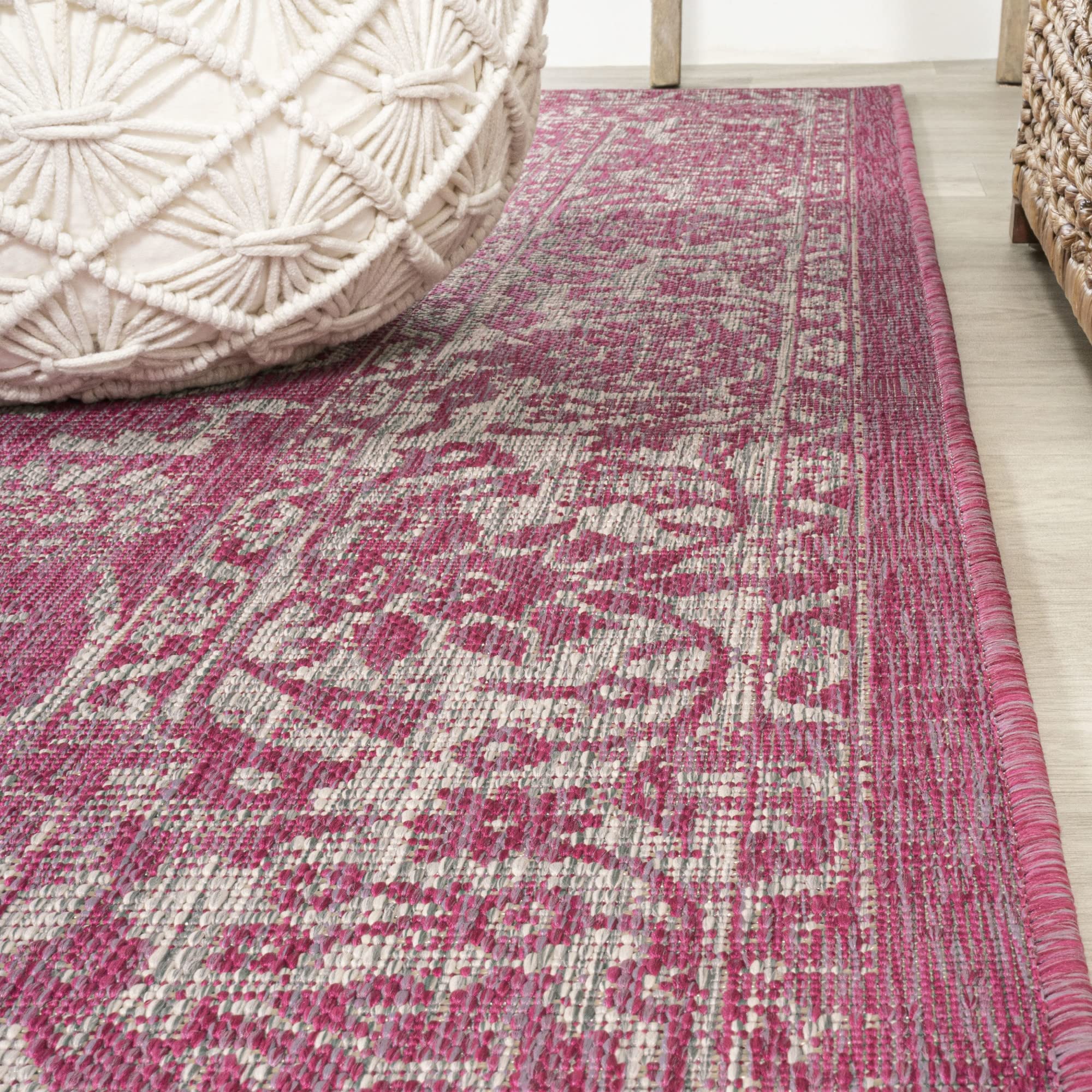 Jonathan Y Smb100A-28 Tela Bohemian Textured Weave Floral Indoor/Outdoor Red/Taupe 2 Ft. X 8 Ft. Runner Rug, Coastal,Easycleaning,Hightraffic,Livingroom,Backyard, Non Shedding