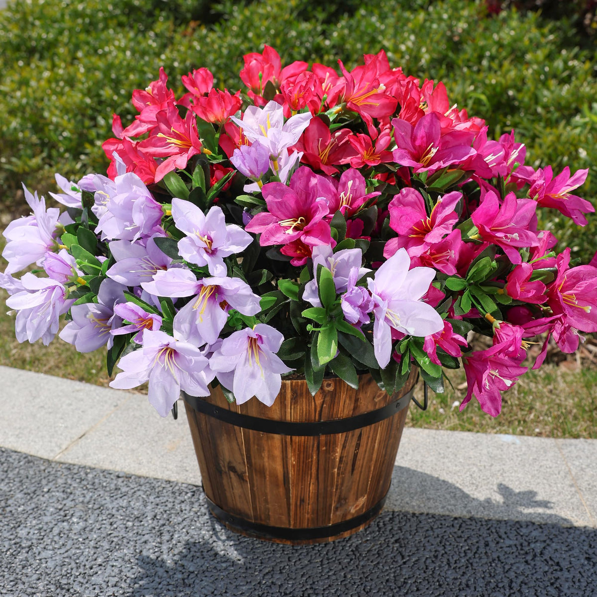 INSPRING Artificial Flowers for Outdoors Outside Decor, 3 Bundles Fake Silk Azalea Plants Realistic UV Resistant Faux Flowers for Outdoor Planters Porch Patio Garden Home, Mix