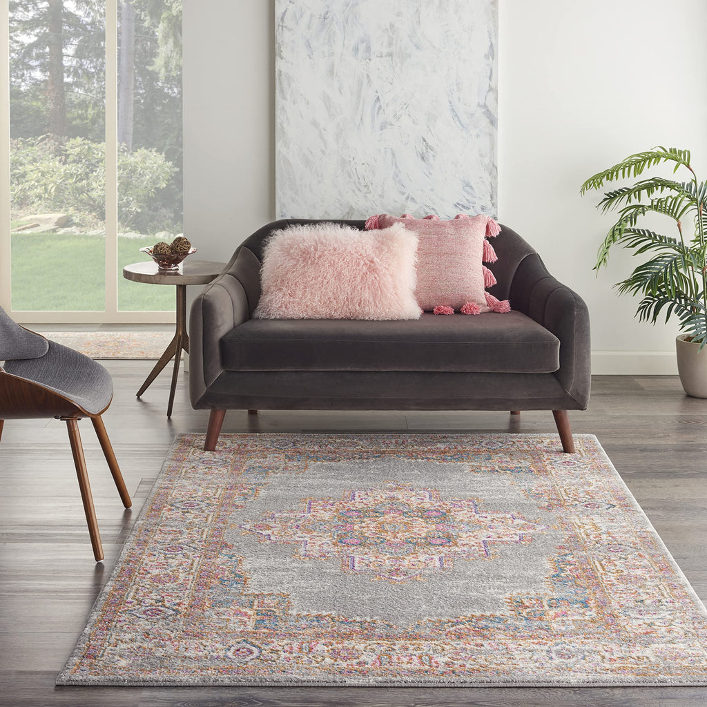 Nourison Passion Grey 5'3' X 7'3' Area Rug, Boho, Traditional, Easy Cleaning, Non Shedding, Bed Room, Living Room, Hallway, (5' X 7')