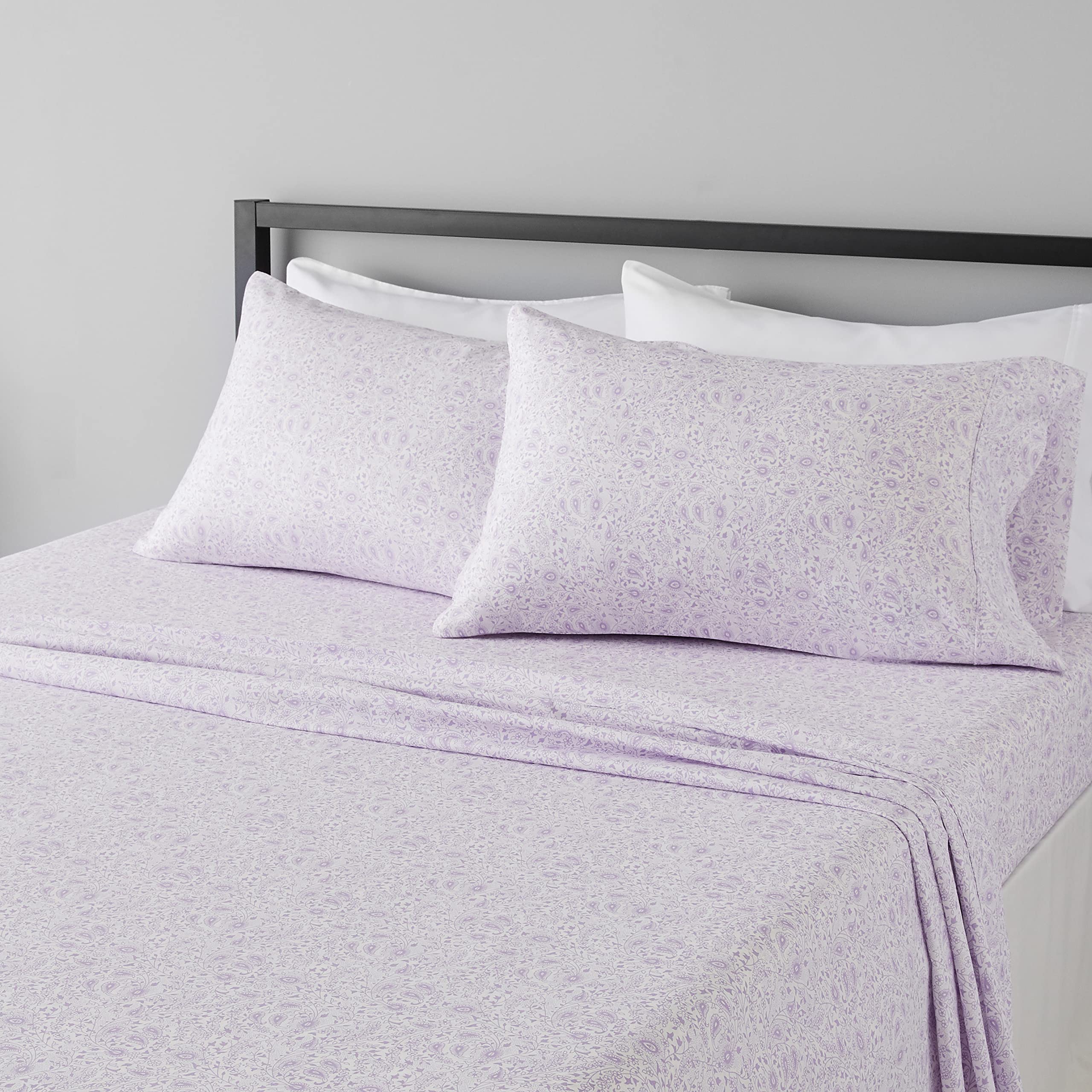 Amazon Basics Lightweight Super Soft Easy Care Microfiber Bed Sheet Set with 14-Inch Deep Pockets - Queen, Lavender Paisley