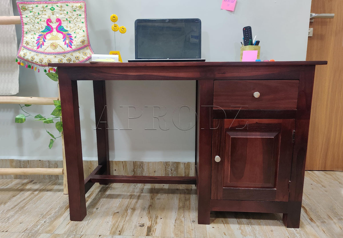 Aprodz Sheesham Wood Office Desk Study Computer Table For Living Room With 1 Drawer And 1 Door (Rosewood  Walnut)