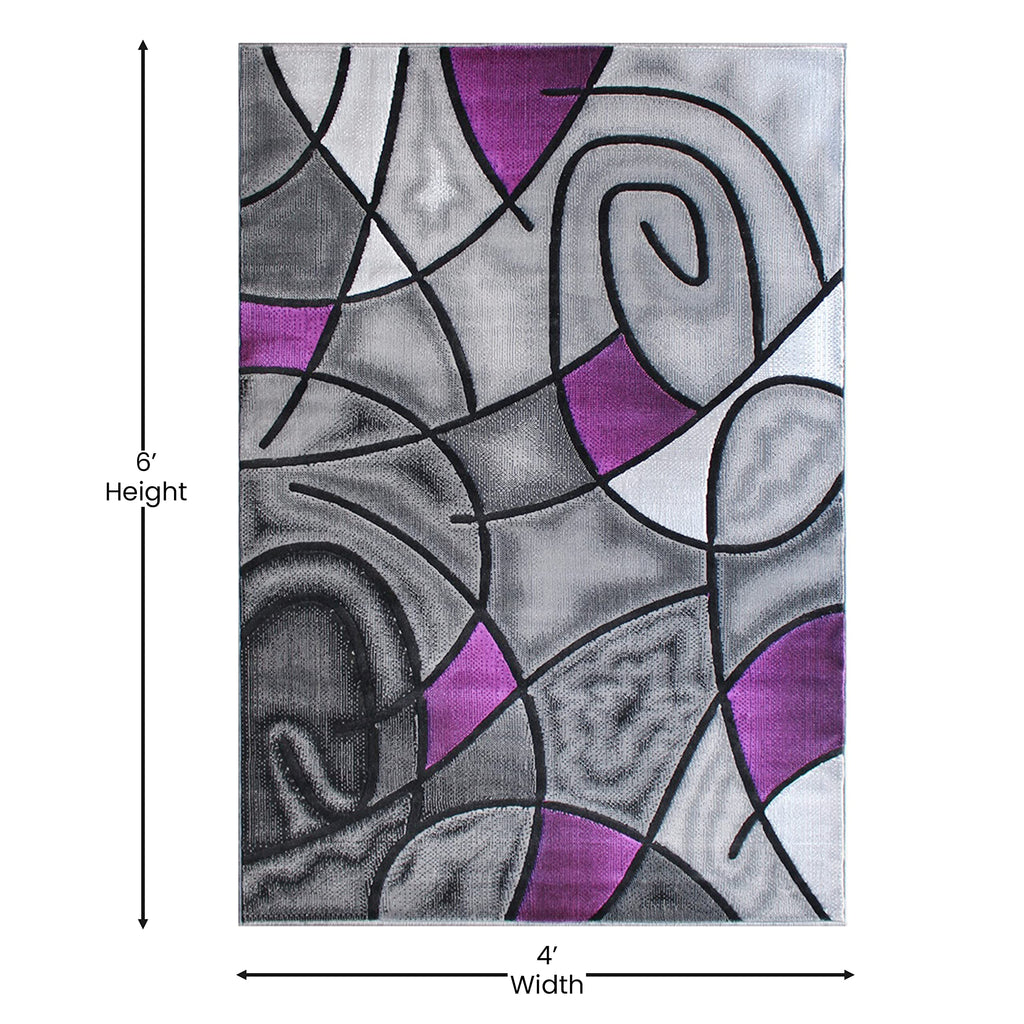 Flash Furniture Jubilee Collection Abstract Area Rug - Colorfast Purple Olefin Rug - 3' X 5' Area Rug - Jute Backing - Living Room, Bedroom, & Family Room