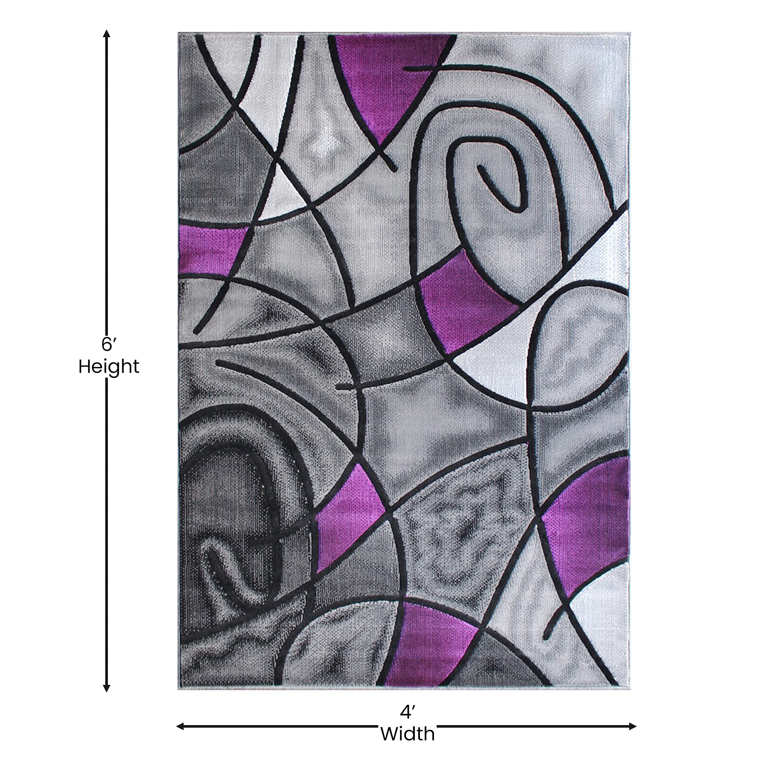 Flash Furniture Jubilee Collection Abstract Area Rug - Colorfast Purple Olefin Rug - 3' X 5' Area Rug - Jute Backing - Living Room, Bedroom, & Family Room