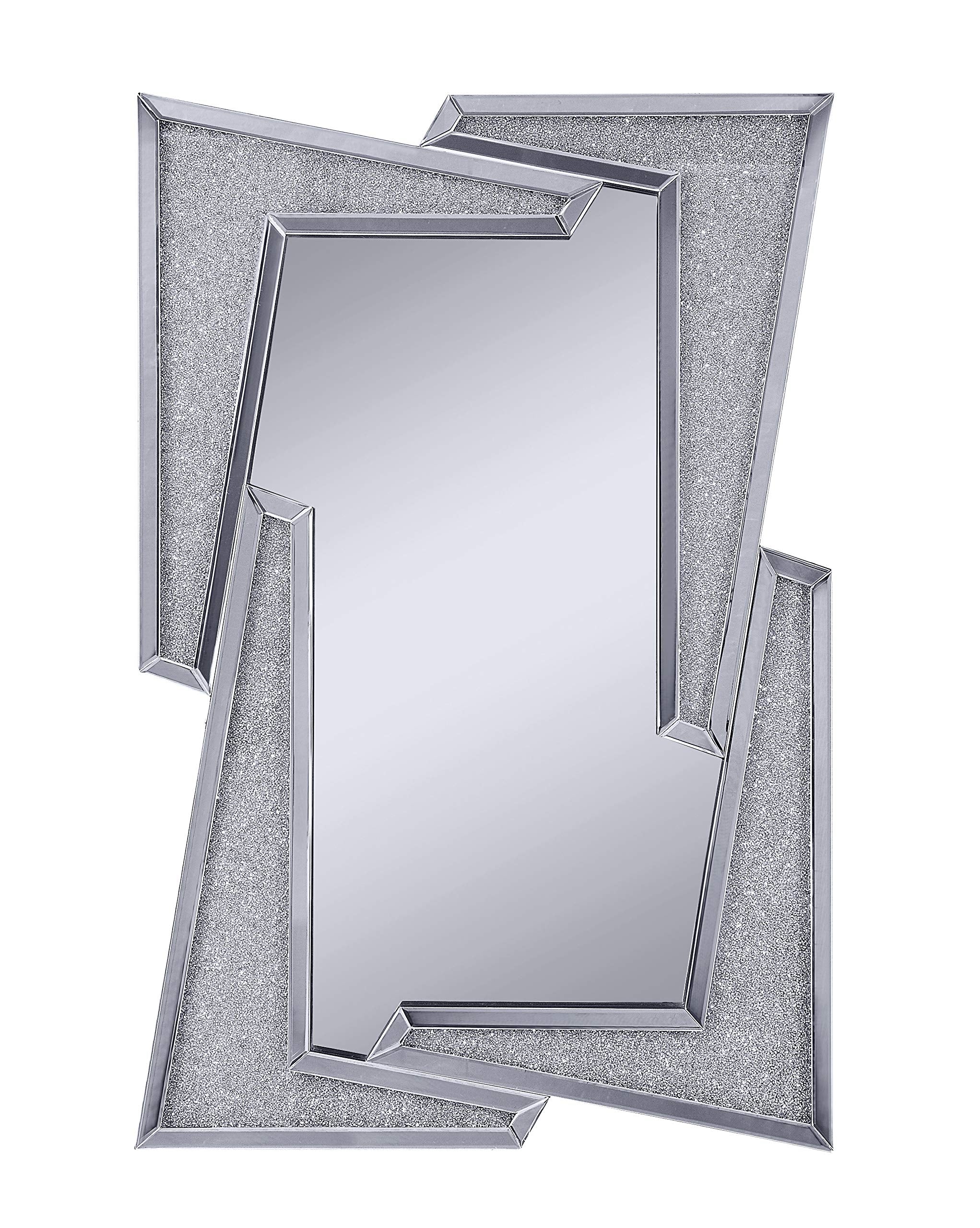 Benjara, Clear BM195979 Mirrored Wooden Frame Accent Wall Decor with Four L Shaped Borders