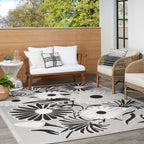 Nourison Aloha Indoor/Outdoor Black White 3'6' X 5'6' Area Rug, Easy Cleaning, Non Shedding, Bed Room, Living Room, Dining Room, Kitchen (4X6)