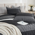 Litanika Queen Comforter Set Black White Grey - 3 Pieces Lightweight Summer Bedding Set, All Season Down Alternative Comforter (
