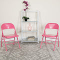 4 Pk. Bubblegum Pink Triple Braced & Double Hinged Metal Folding Chair