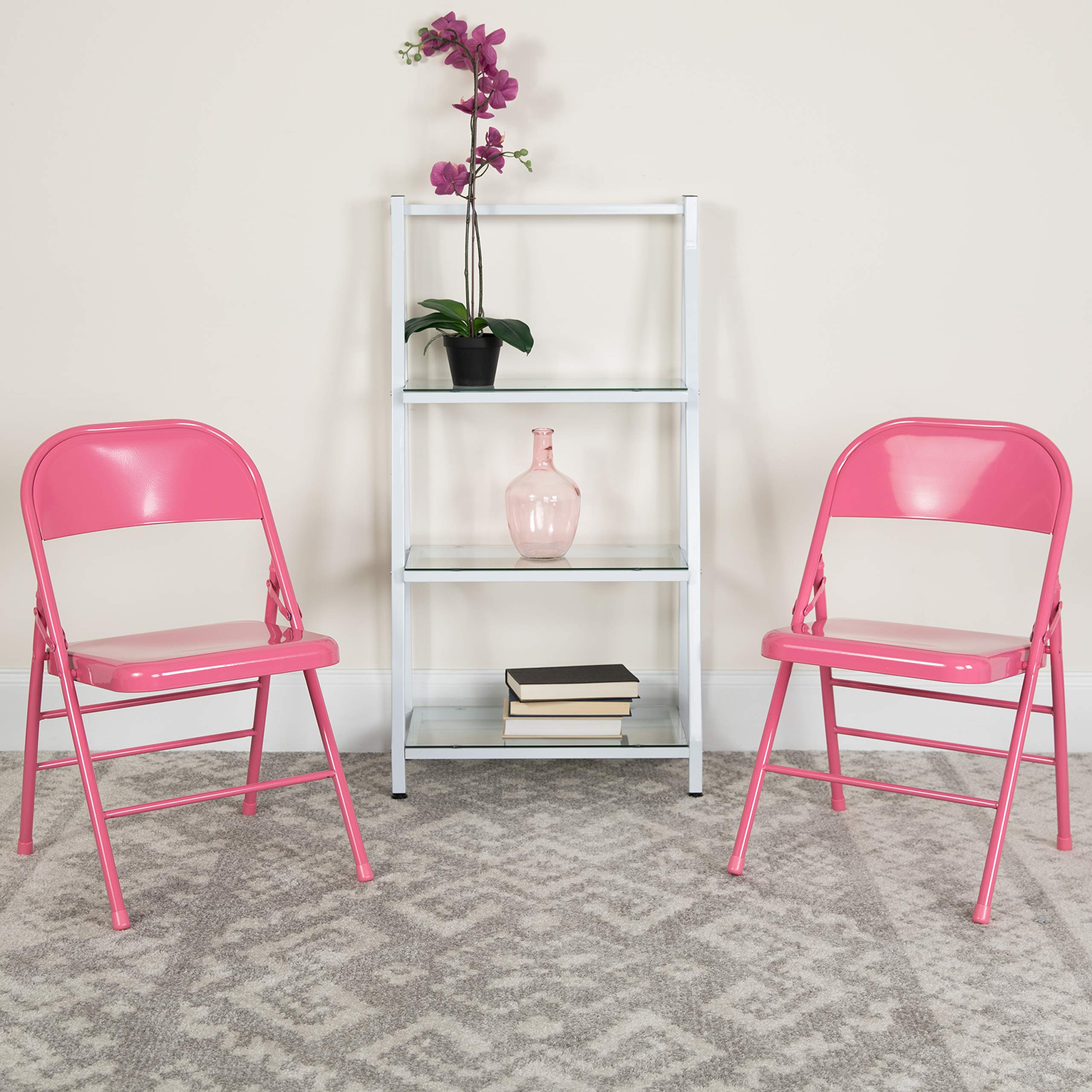 4 Pk. Bubblegum Pink Triple Braced & Double Hinged Metal Folding Chair