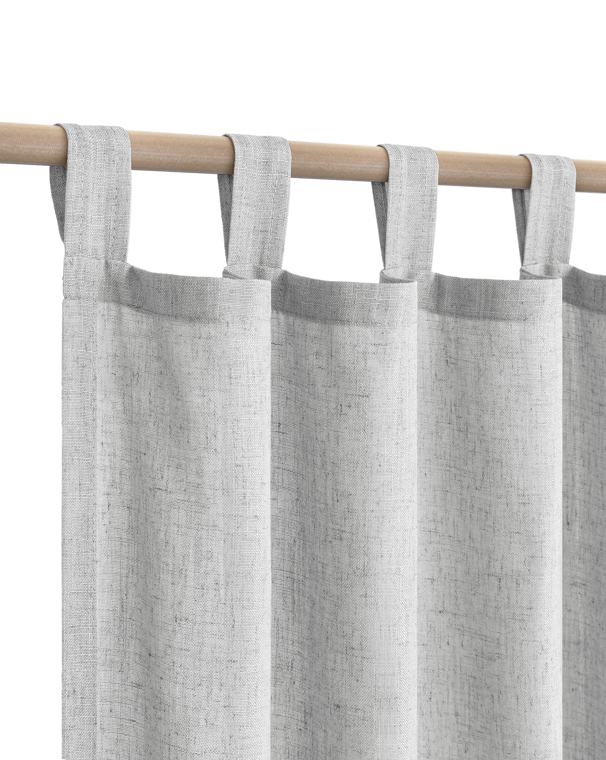 Light Grey Curtains 45 Inch Length For Kitchen Door 2 Panels Pair Set Tab Top Modern Farmhouse Flax Linen Semi Sheer Cafe Short Tier Curtains For Bathroom Small Windows Basement Dove Gray Silver 52X45