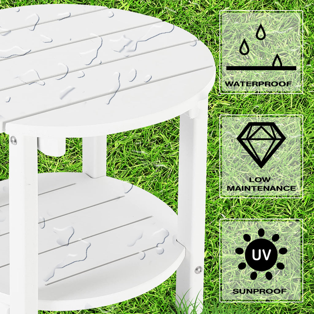 Lzrs Round Adirondack Side Table Double End Table, Outdoor Side Tables For Patio, Backyard,Pool, Indoor Companion, Easy Maintenance & Weather Resistant(White)