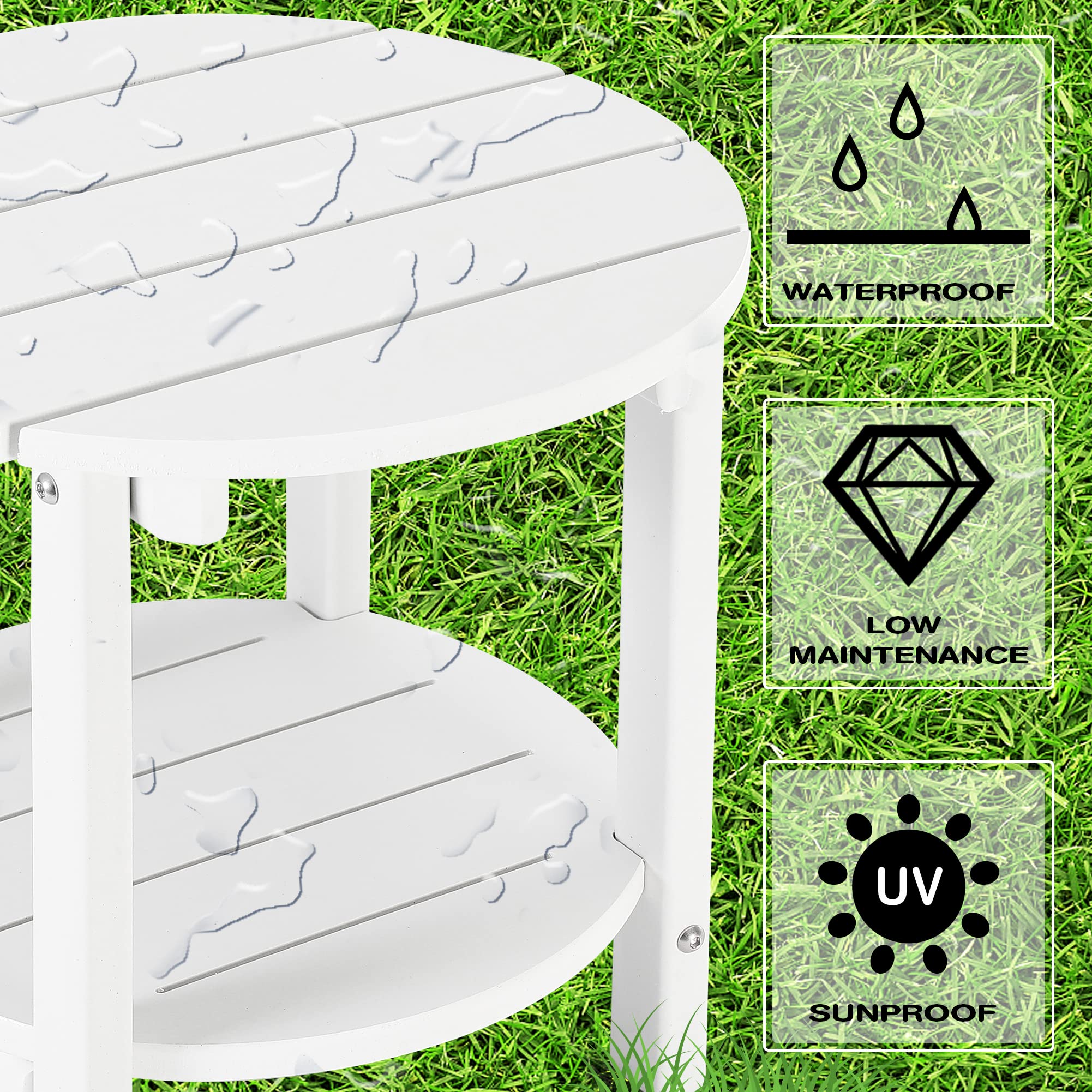 Lzrs Round Adirondack Side Table Double End Table, Outdoor Side Tables For Patio, Backyard,Pool, Indoor Companion, Easy Maintenance & Weather Resistant(White)