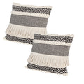 18 x 18 Fringed Square Cotton Boho Style Accent Throw Pillow, Diamond Pattern, Set of 2, Black, White