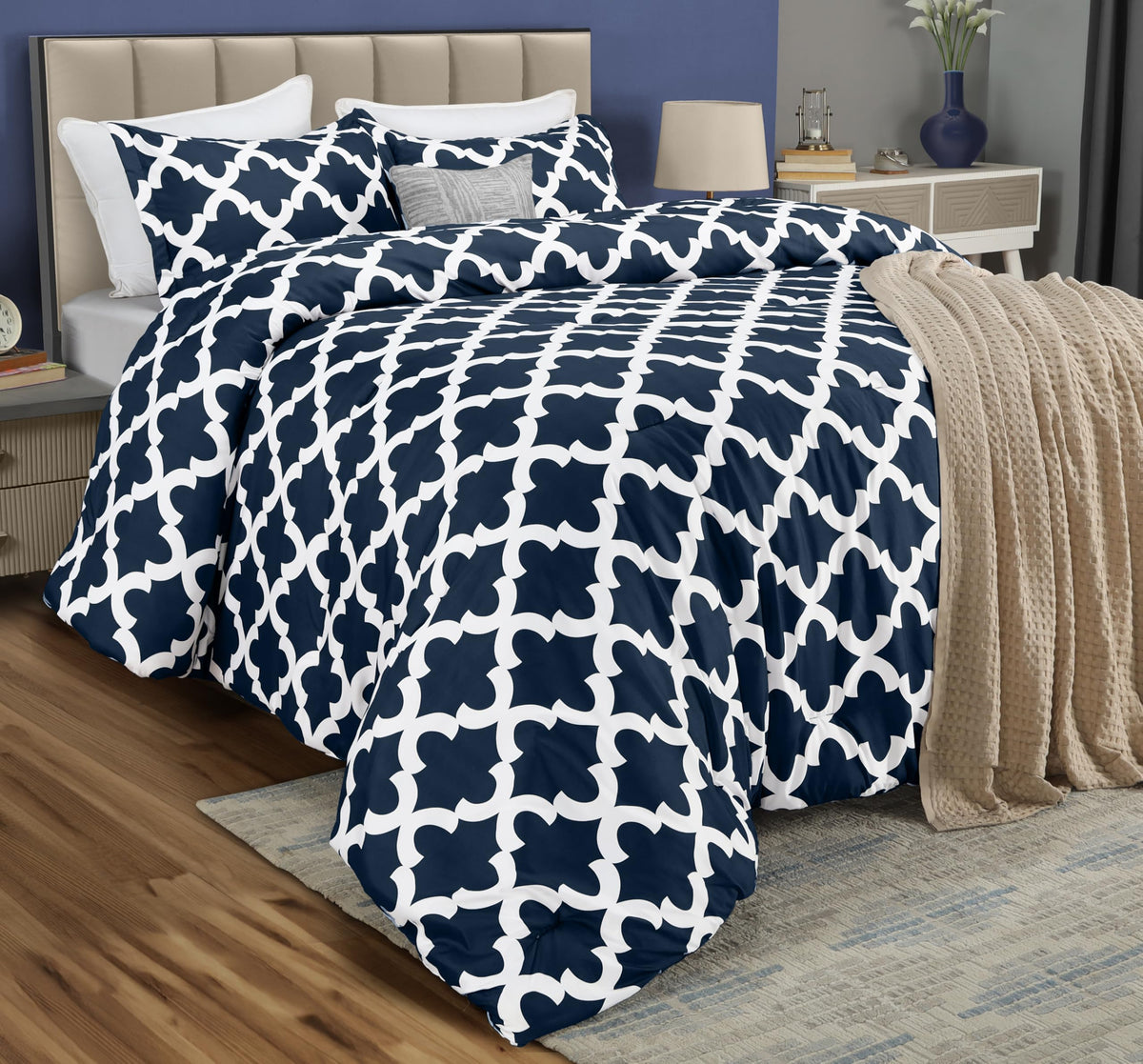 Utopia Bedding King Comforter Set Navy, Printed Comforters King Size, 3 Piece Lightweight All Season Down Alternative Bedding Se