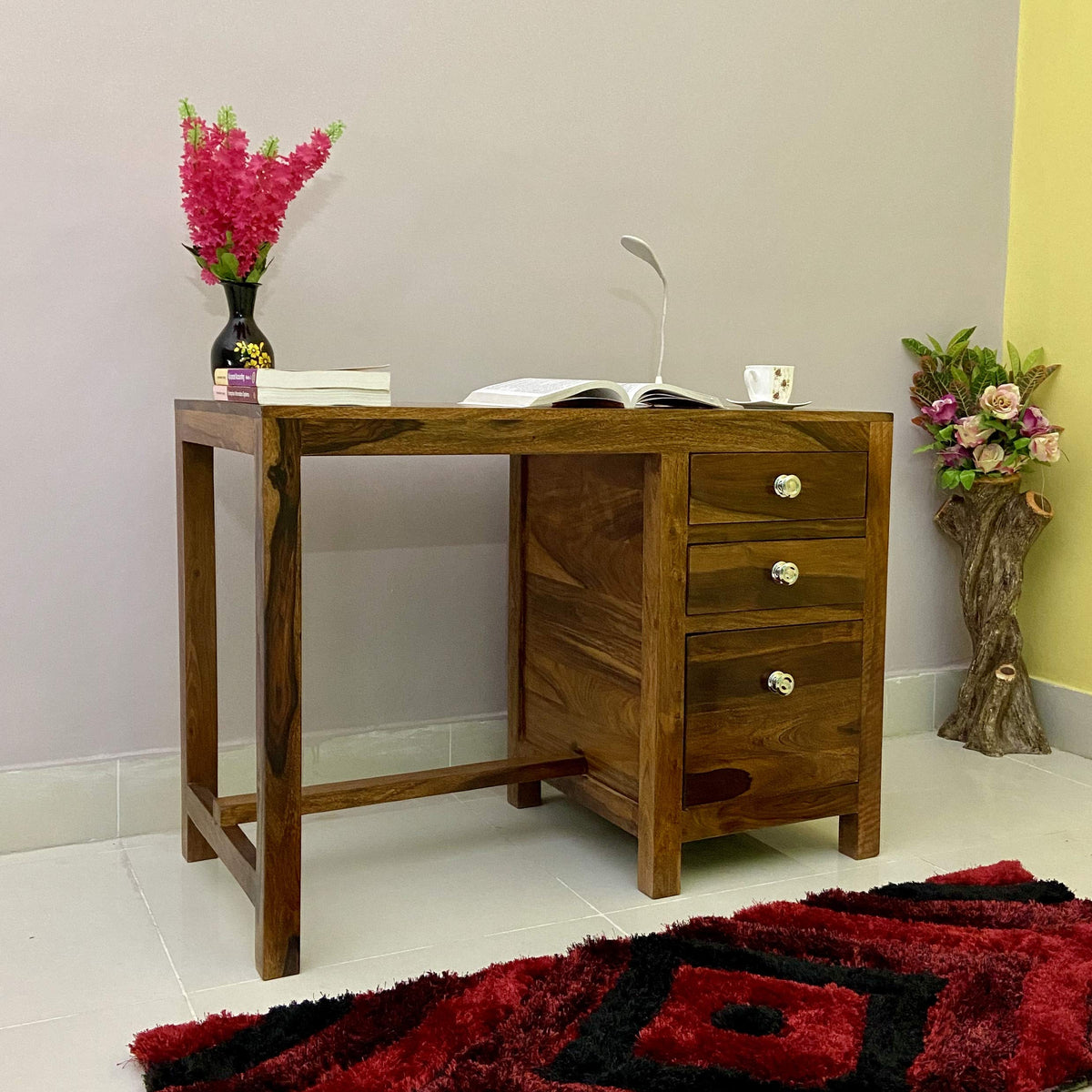 Ganpati Arts Solid Sheesham Wood Vegas Writing Study Table With 3 Drawer Storage Laptop Desk For Home Office Wooden Furniture Of