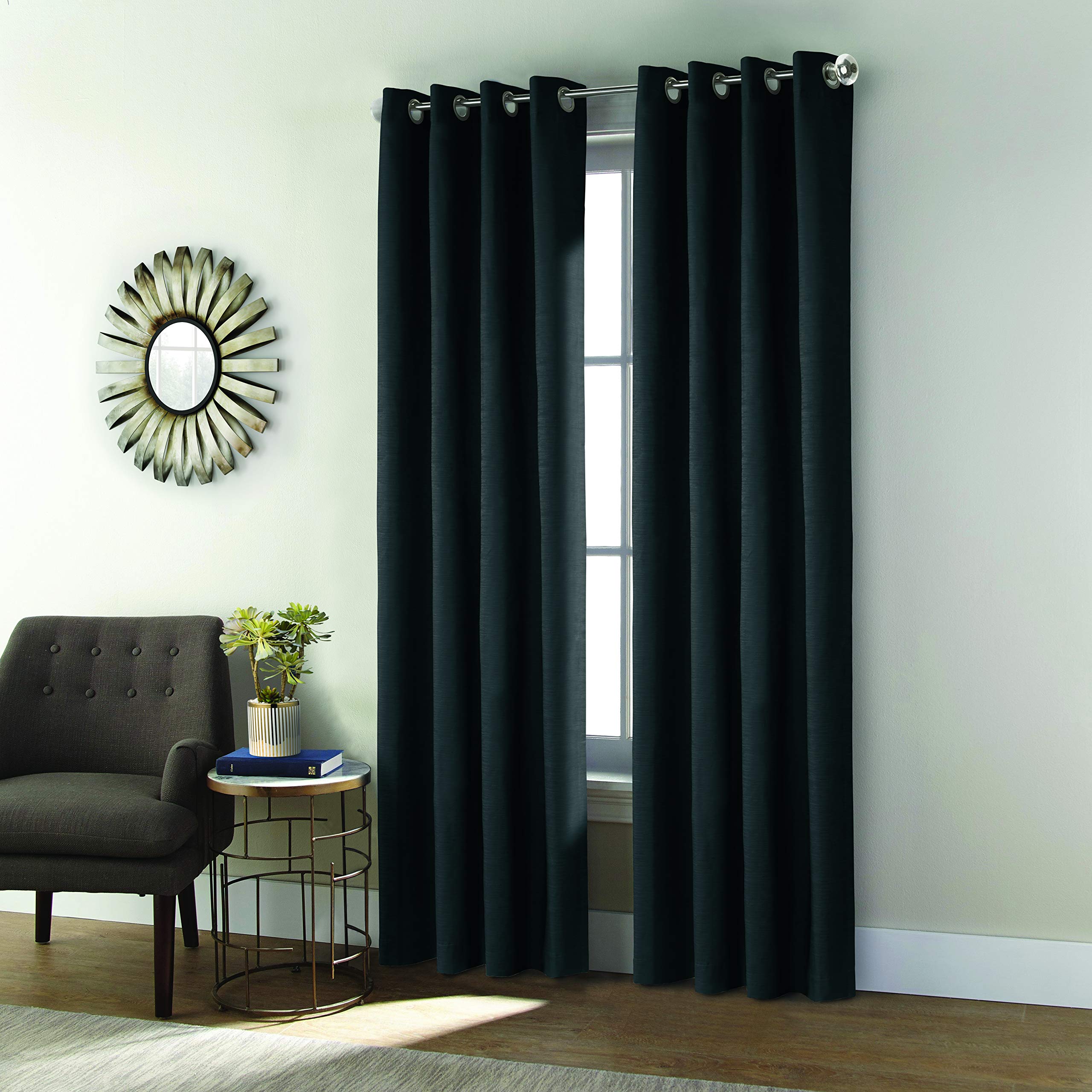 Thermalplus Shadow Grommet Curtain Panel Window Dressing 52 x 95 in Black