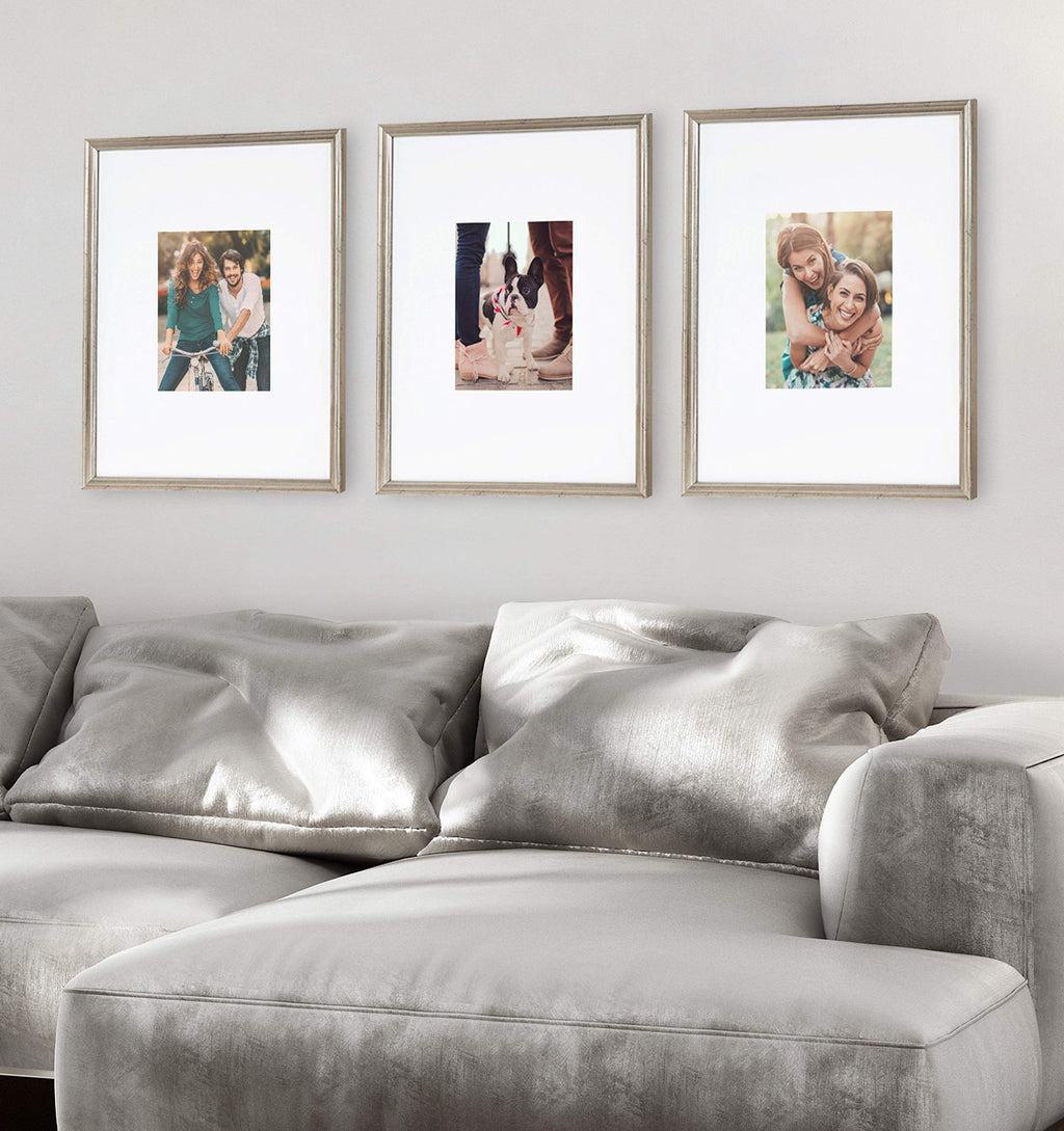Kate And Laurel Adlynn Wall Picture Frame Set, 16'' X 20'' Matted To 8'' X 10'', Warm Silver, Set Of 3