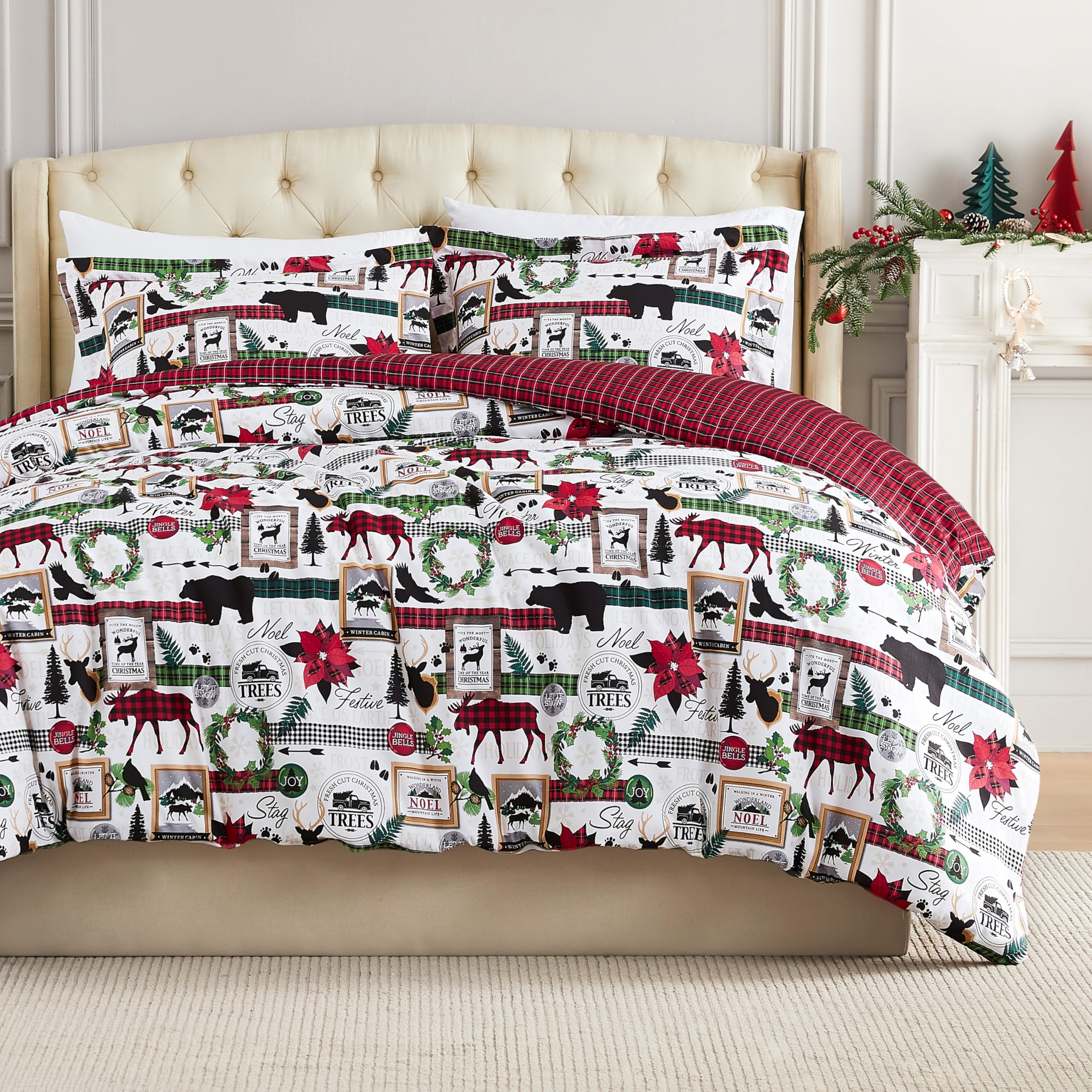 Southshore Fine Living, Inc. Christmas Bedding King/California King Duvet Cover With Shams, Reversible Winter Duvet Cover King/C