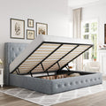 Allewie King Size Lift Up Storage Bed, Button Tufted Headboard with Wingback, No Box Spring Needed, Hydraulic Storage, Grey Blue