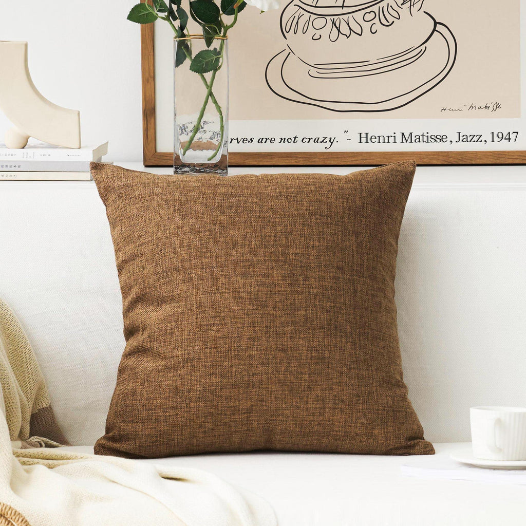 Home Brilliant Brown Pillow Covers Decoration Solid Linen Throw Cushion Cover for Living Room, 24x24 inch, 60cm