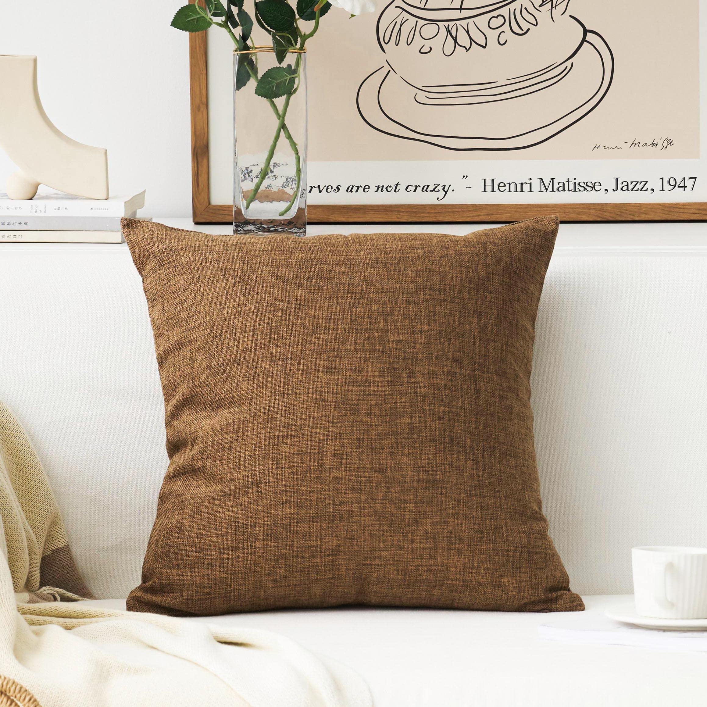 Home Brilliant Brown Pillow Covers Decoration Solid Linen Throw Cushion Cover for Living Room, 24x24 inch, 60cm