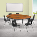Flash Furniture 86 Oval Wave Collaborative Laminate Activity Table Set with 18 Student Stack Chairs, Oak/Black