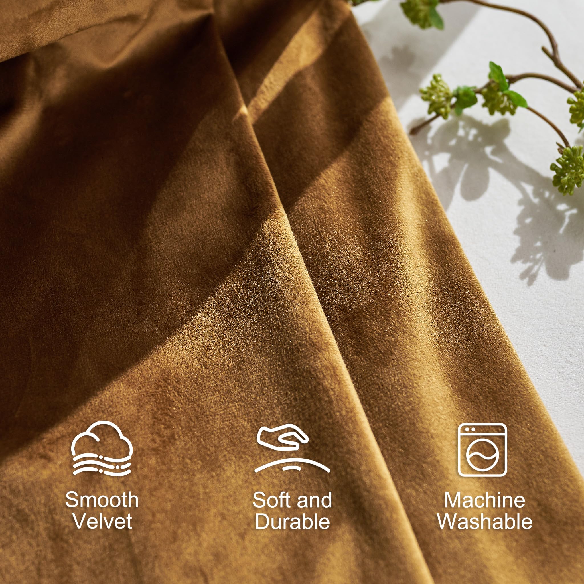 Lazzzy Blackout Velvet Curtains Gold Thermal Insulated Curtains 90 Inch Long Drapes For Bedroom Living Room Darkening Window Treatments Grommet Living Room Curtains Set Of 2 Panels Gold Brown