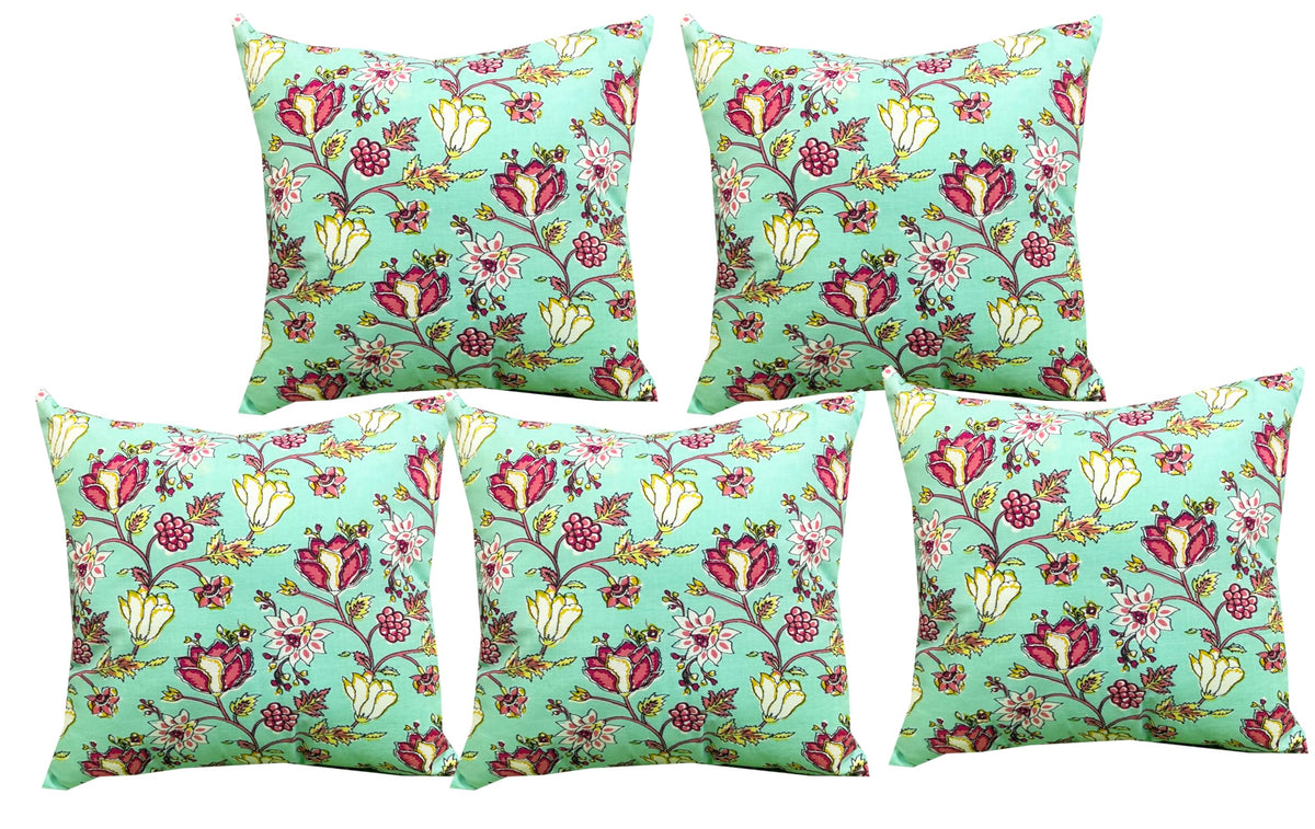 Jaipur Block Print Cotton Cushion Cover 16X16 Inch Set Of 5 Pcs 0026
