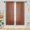 Terracotta Curtains Panels 63 Inch Length For Back Tab Semi Sheer, Linen Woven Textured Drapes Rod Pocket 2 Panels Set,Burnt Orange Boho Farmhouse Rust Curtain For Bedroom/Living Room/Kids Room
