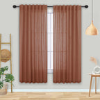 Terracotta Curtains Panels 63 Inch Length For Back Tab Semi Sheer, Linen Woven Textured Drapes Rod Pocket 2 Panels Set,Burnt Orange Boho Farmhouse Rust Curtain For Bedroom/Living Room/Kids Room