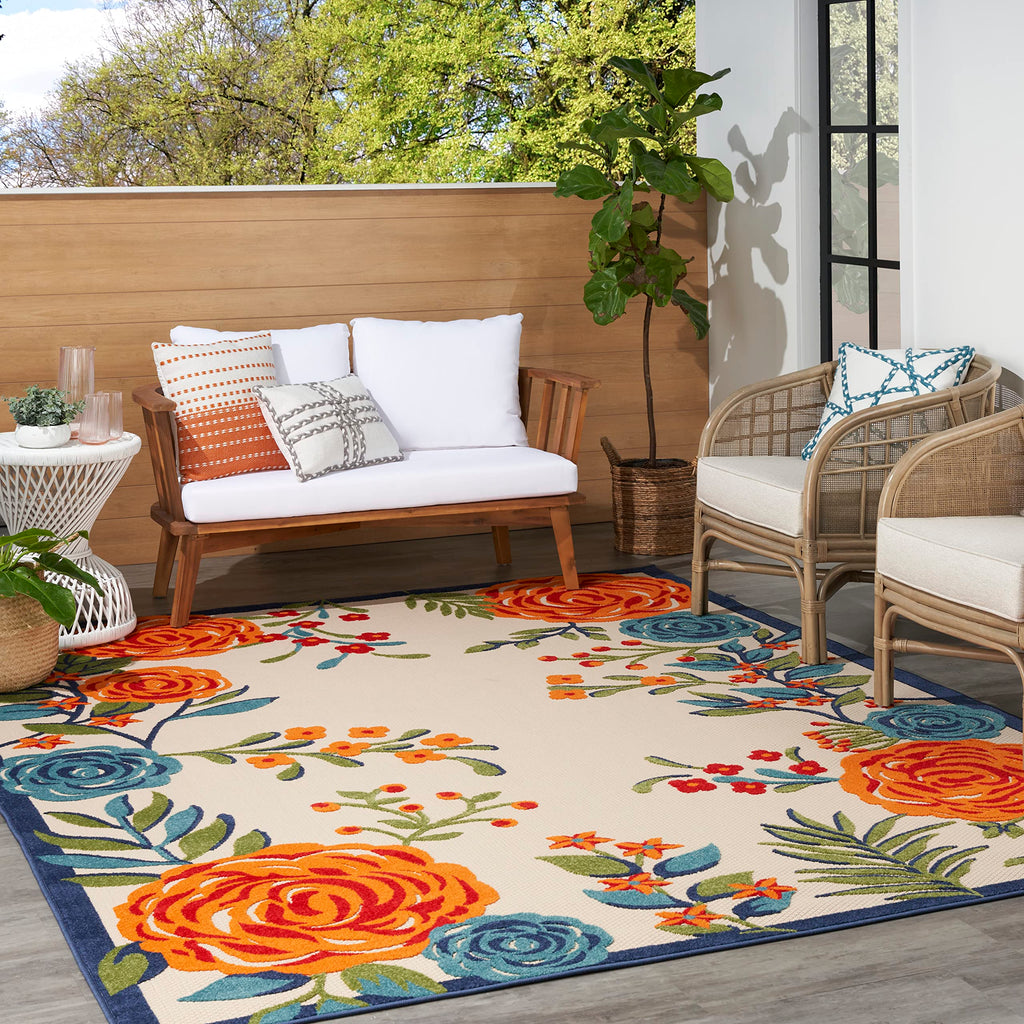 Nourison Aloha Indoor/Outdoor Modern Multicolor 7'10' X 10'6' Area Rug, Easy Cleaning, Non Shedding, Bed Room, Living Room, Dining Room, Kitchen (8X11)