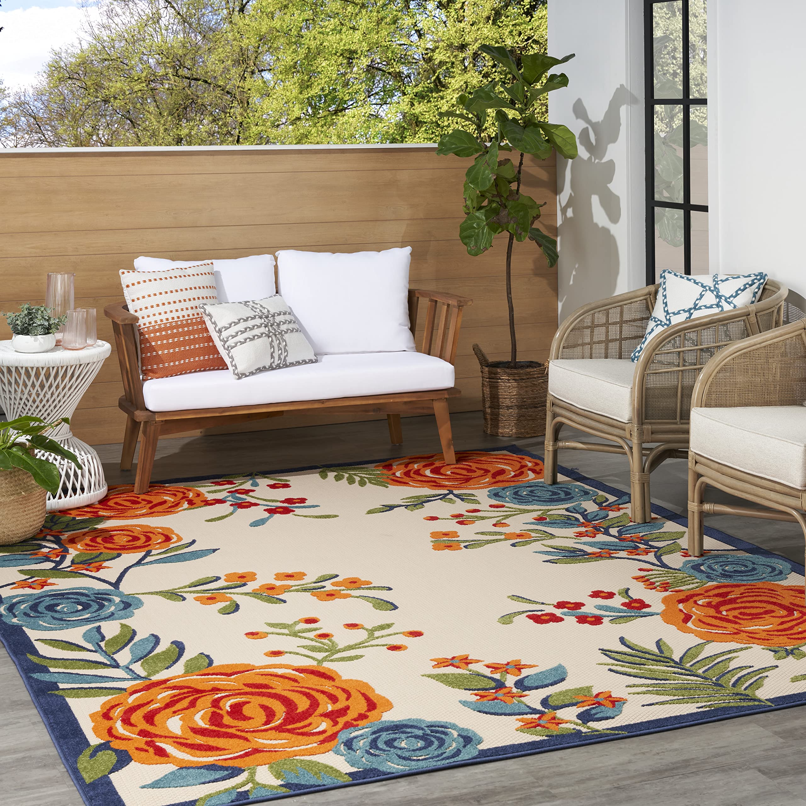Nourison Aloha Indoor/Outdoor Modern Multicolor 7'10' X 10'6' Area Rug, Easy Cleaning, Non Shedding, Bed Room, Living Room, Dining Room, Kitchen (8X11)