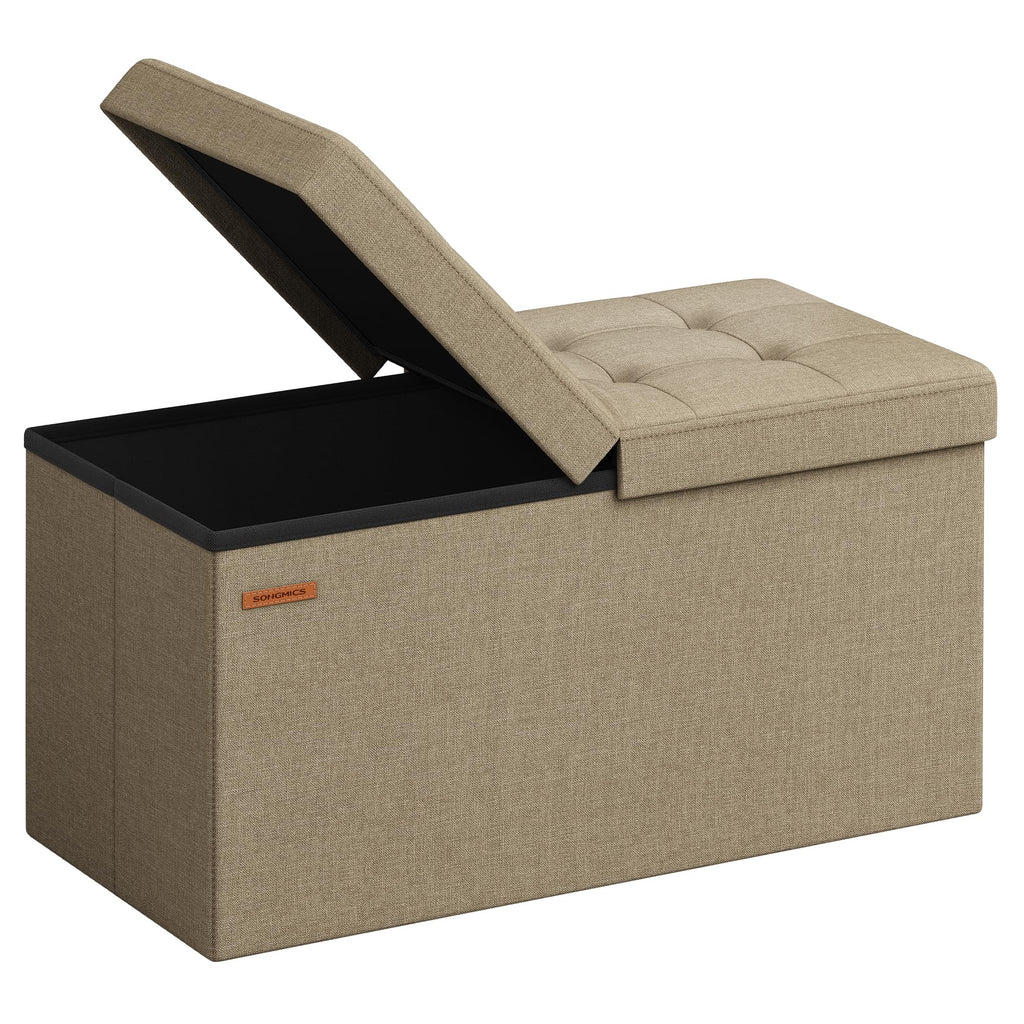 Songmics Mazie Collection - 30 Inches Storage Ottoman, Foldable Storage Bench With Flipping Lid, 660 Lb Load Capacity, For Entryway, Living Room, Bedroom, Camel Brown Ulsf046K01