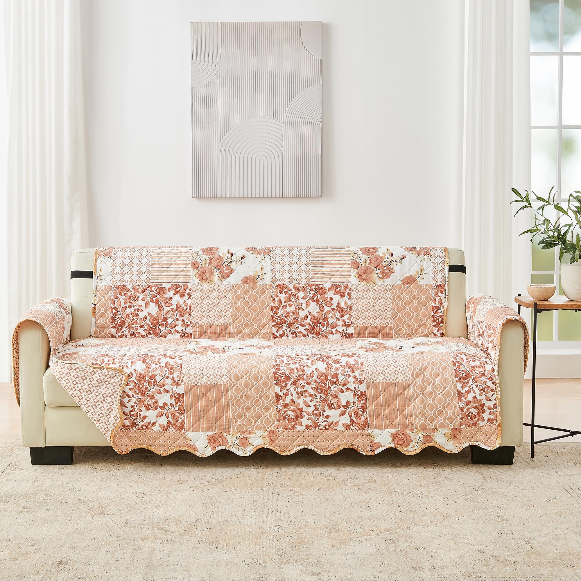 Great Bay Home Reversible Patchwork Sofa Cover - Washable Slipcover Furniture Protector With Elastic Straps - Couch Cover For Dogs, Kids, And Pets - Box-Stitched Detail (Sofa, Dusty Rose)