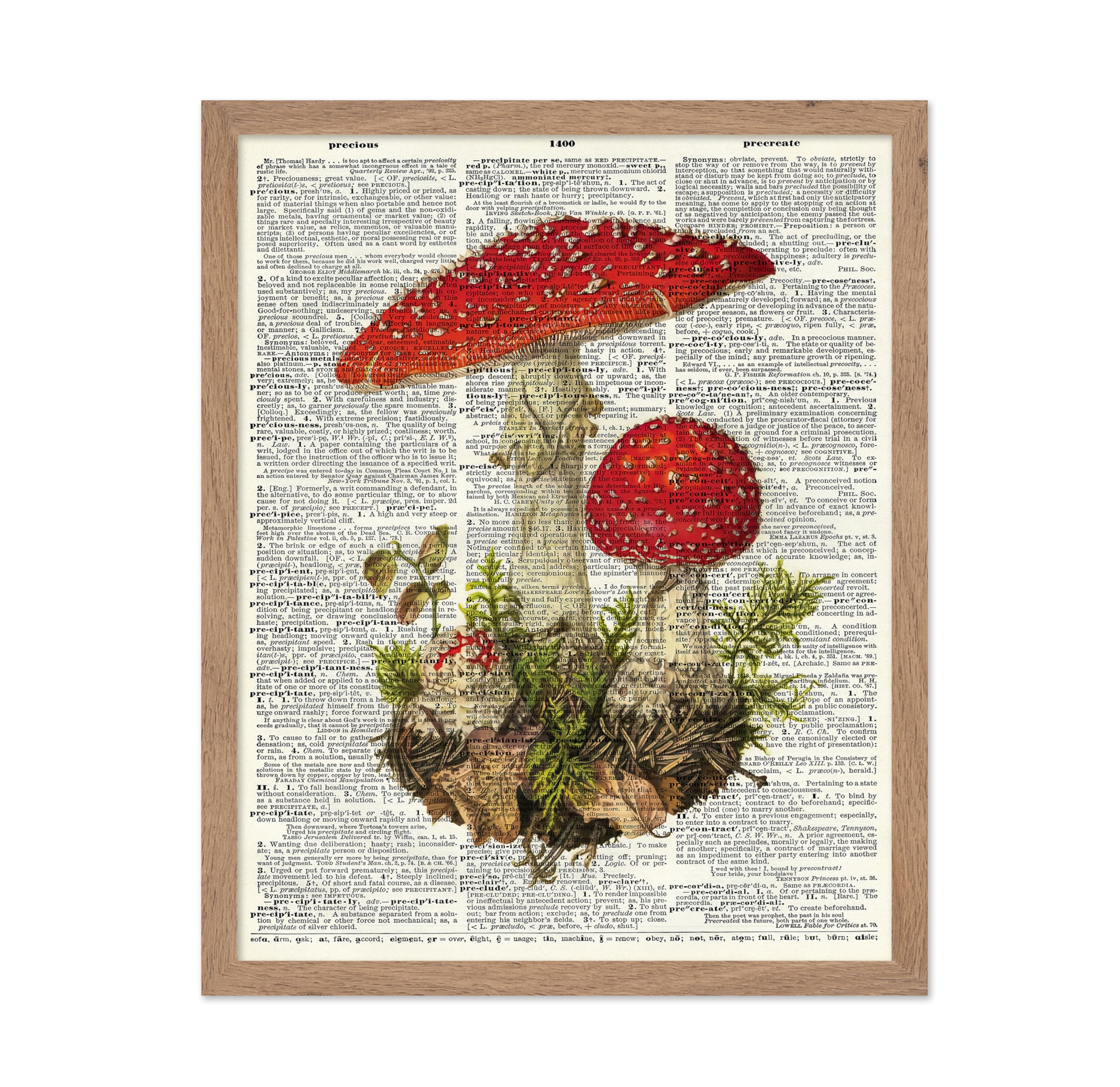 Poster Master Vintage Dictionary Poster - Retro Botanical Print - Gift for Gardener, Housewarming - Red Mushroom, Book Page - Wa