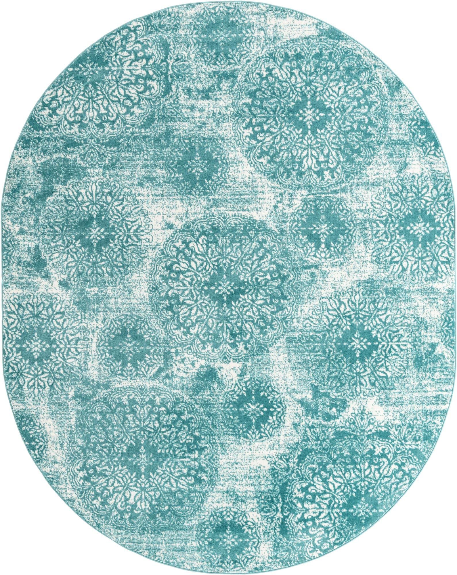 Unique Loom Sofia Collection Area Rug - Grand (7 10 x 10 Oval, Turquoise/ Ivory)
