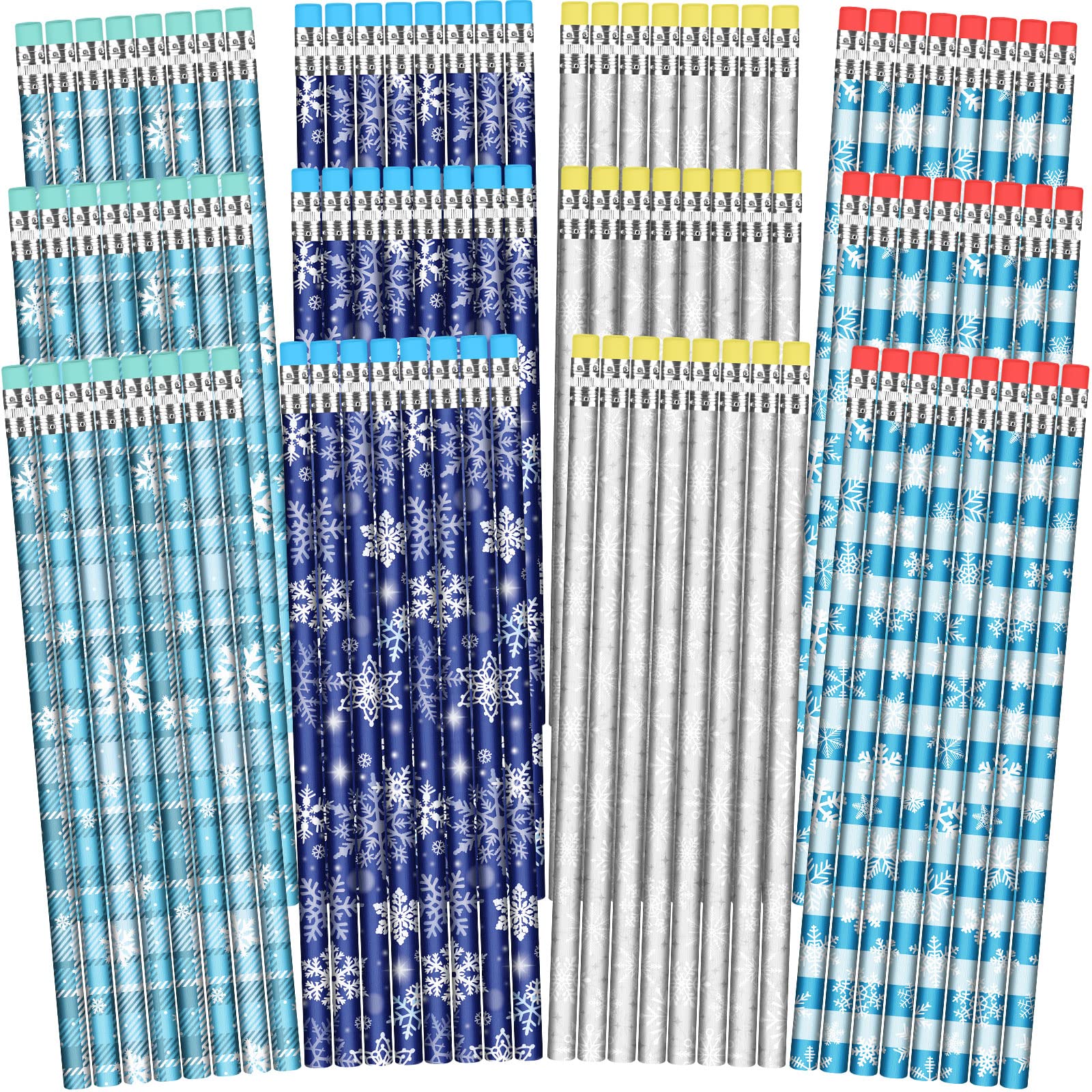 Sherr 144 Pieces Winter Snowflake Pencils with Eraser Toppers Bulk Operation Christmas Frozen Party Favors Holiday Pencils Gifts