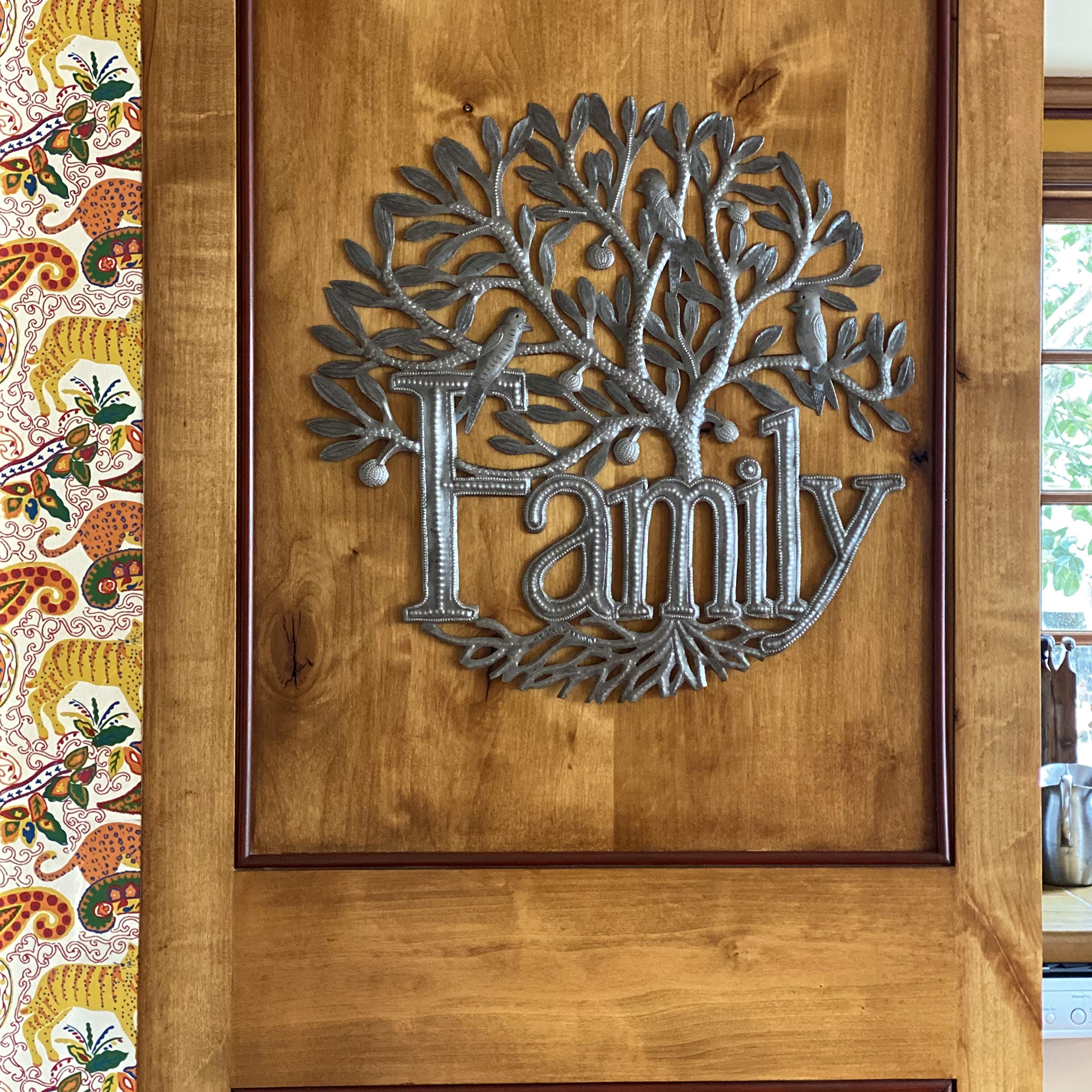 Family Wall Hanging Sign, Tree Of Life Decor, Indoor Outdoor Home Decorations, Handmade In Haiti 17.5 X 17.5 Inches