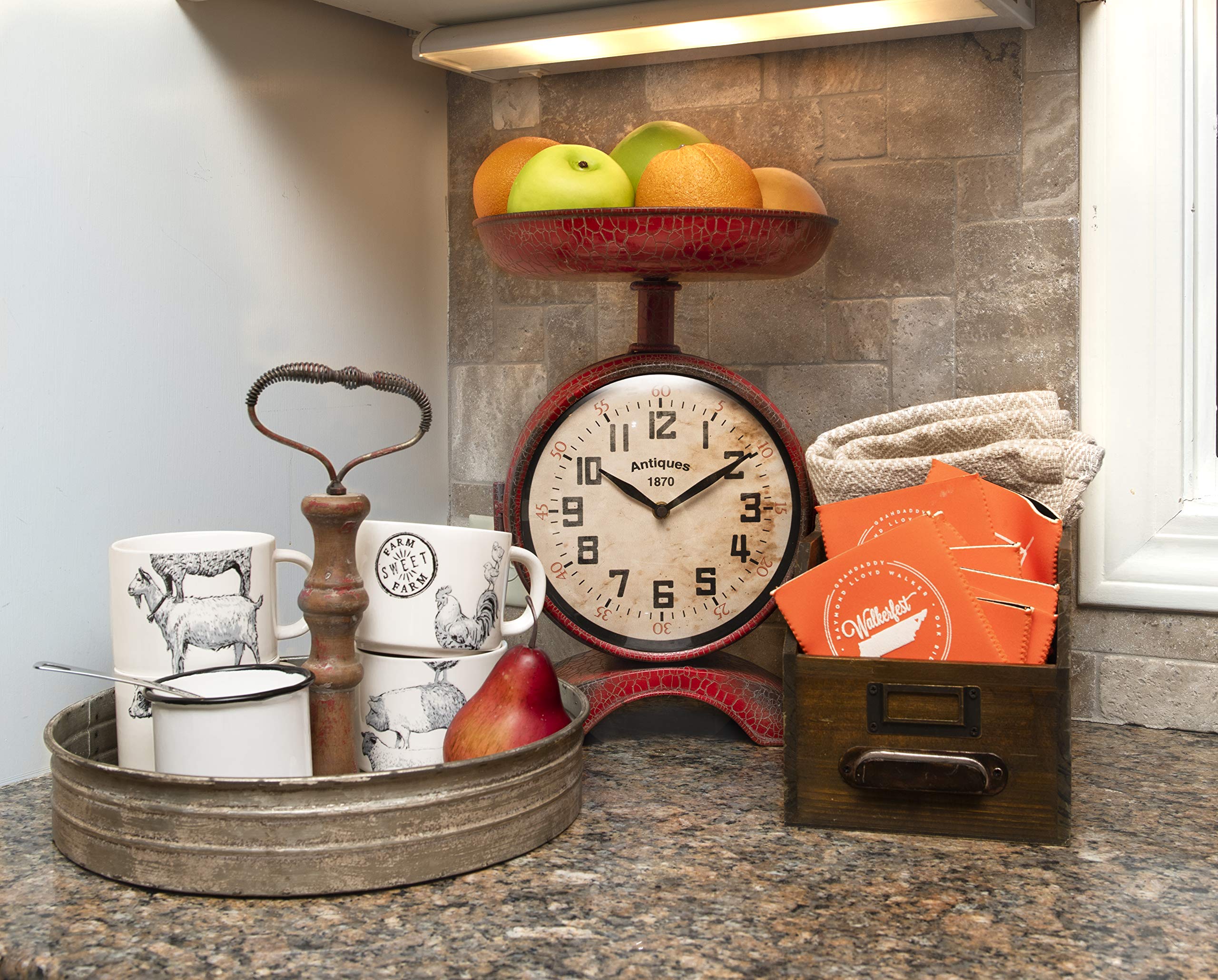 Creative Co-Op Distressed Single Tier Tin Tray With Handle
