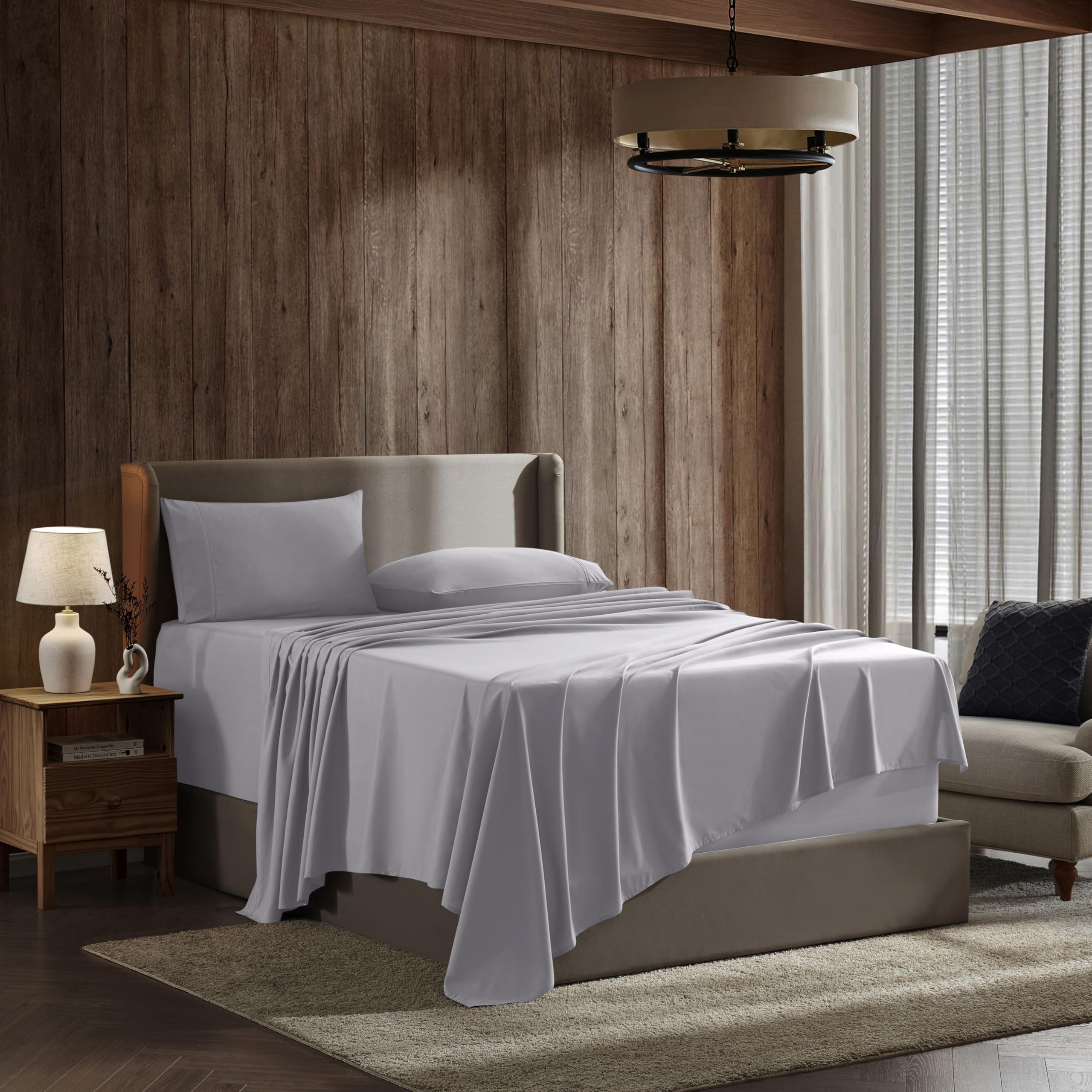 Nestl King Size Sheets Set - 4 Piece King Sheets, Deep Pocket, Hotel Luxury, Extra Soft, Breathable And Cooling, Grey Lavender King Bed Sheets
