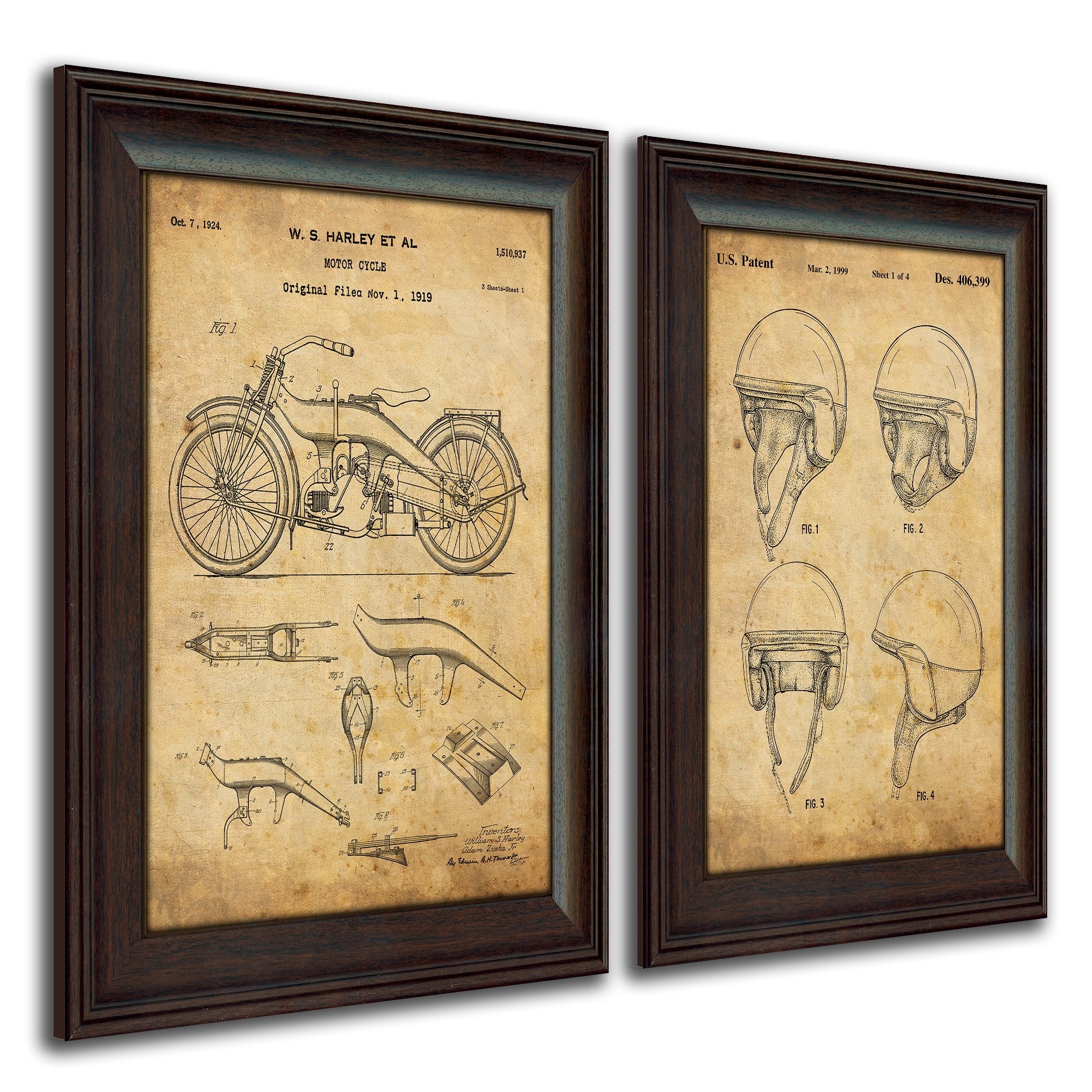 2 pc Framed Modern Patent Set - Harley Motorcycle Bikers 14x17 each
