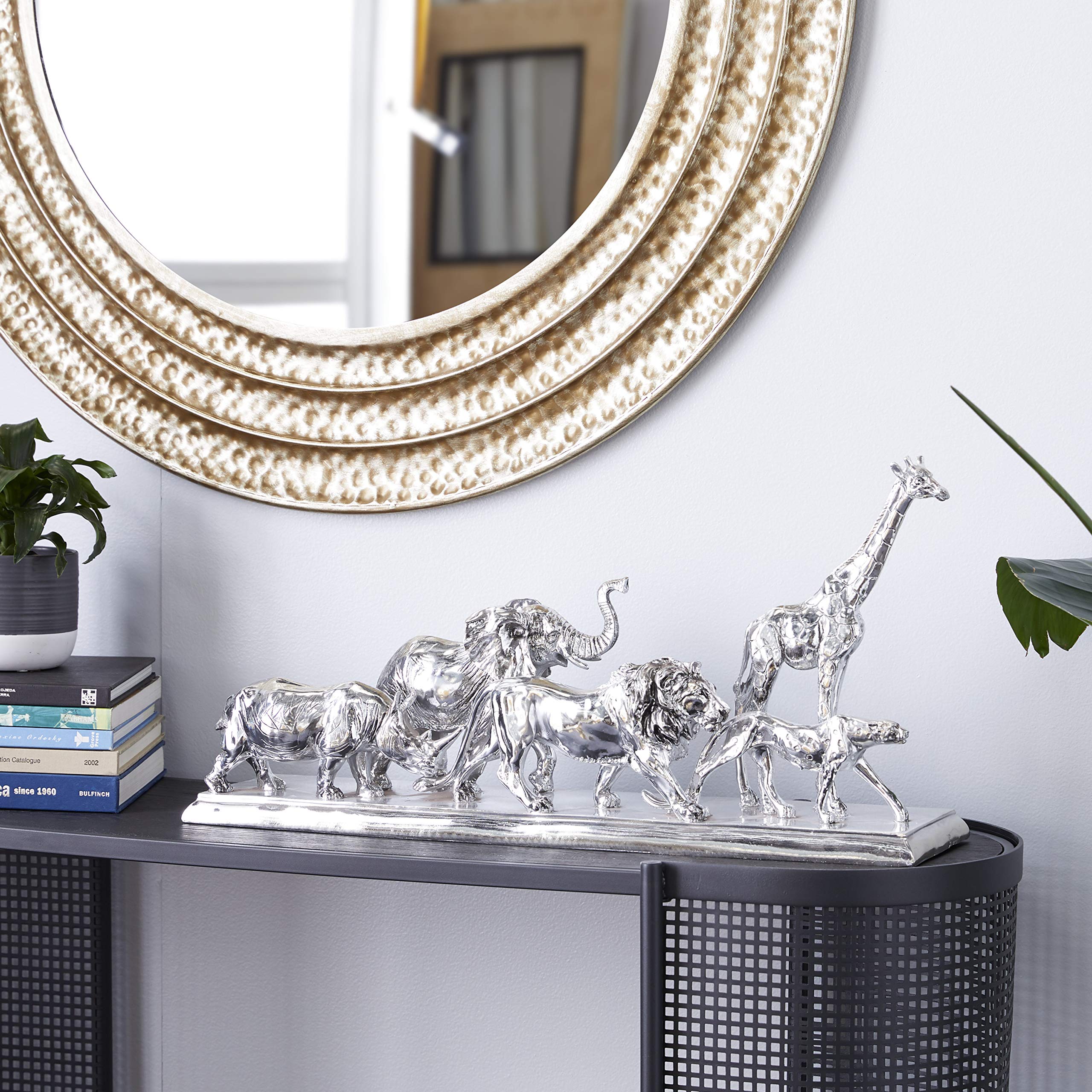 Deco 79 Polystone Safari animals Sculpture, 27 x 6 x 13, Silver