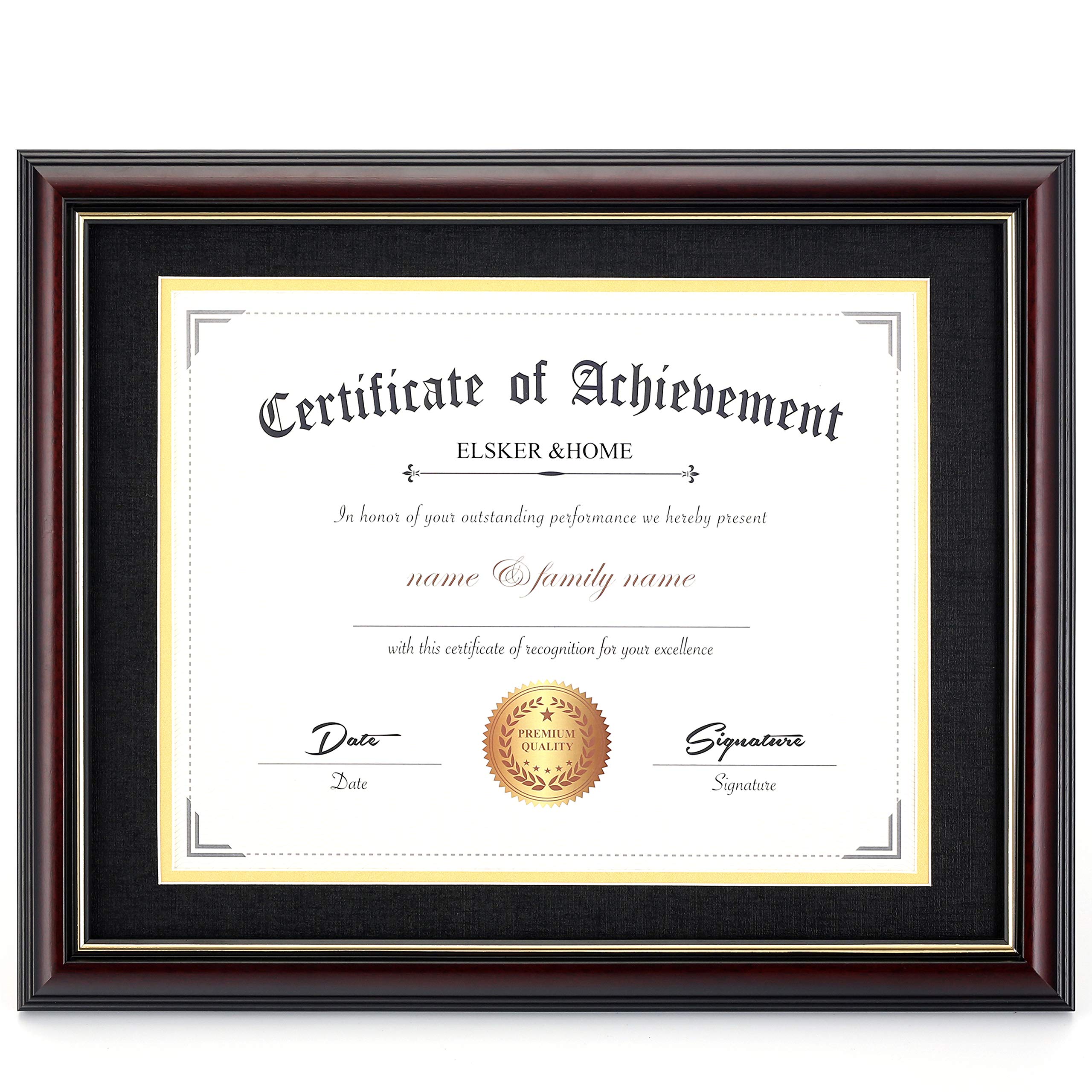 ELSKER&HOME Diploma Frames 11x14 with Mat- Solid Cherry Wood - Display 11x14 Document/Certificate with Mat or 15x18 without Mat 