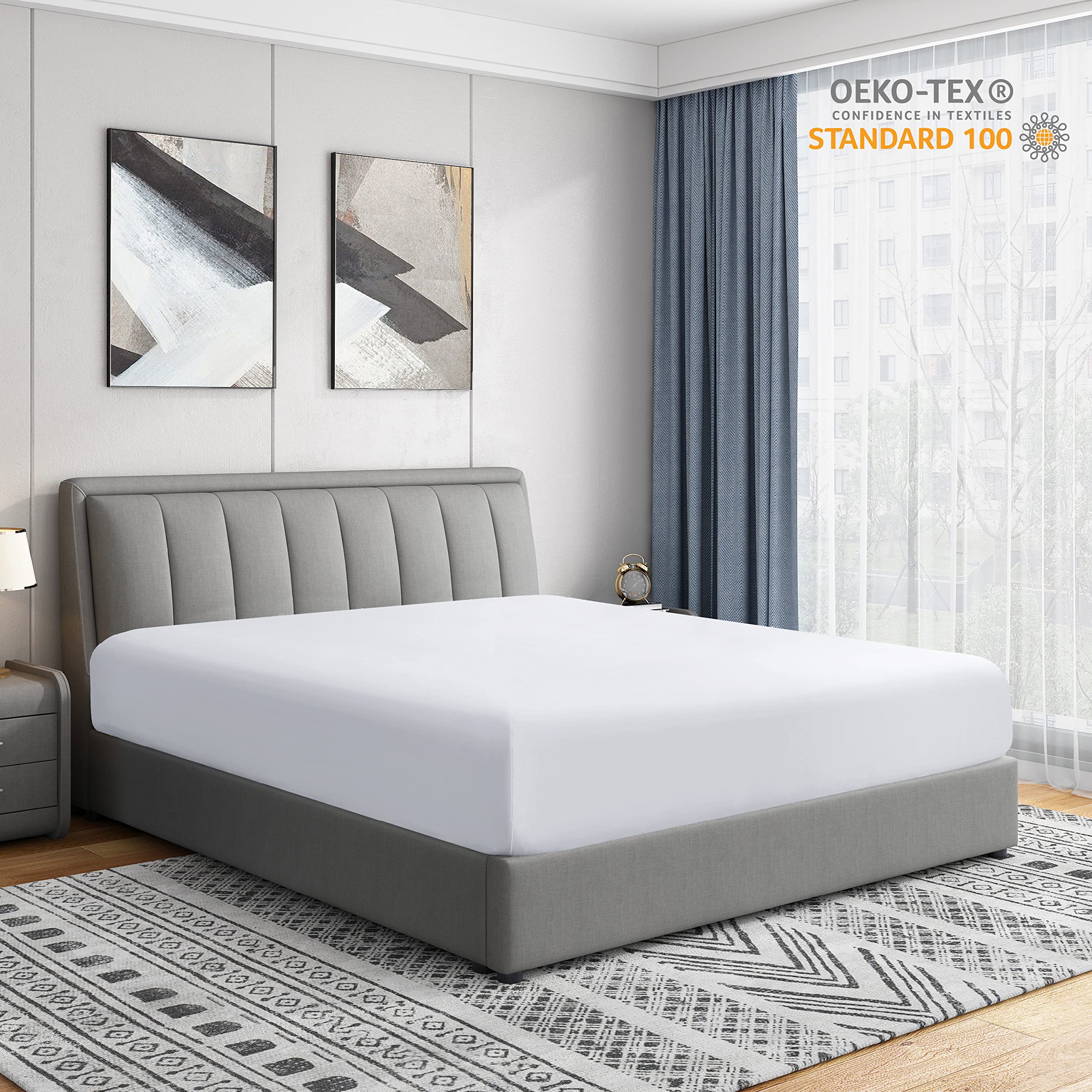 Cathay Home King Fitted Sheet - Double Brushed Ultra Soft – Wrinkle & Fade Resistant - 16' Deep Pocket Fitted Sheet Only - Good Fit For 14'-18' Deep Mattress (King, White)