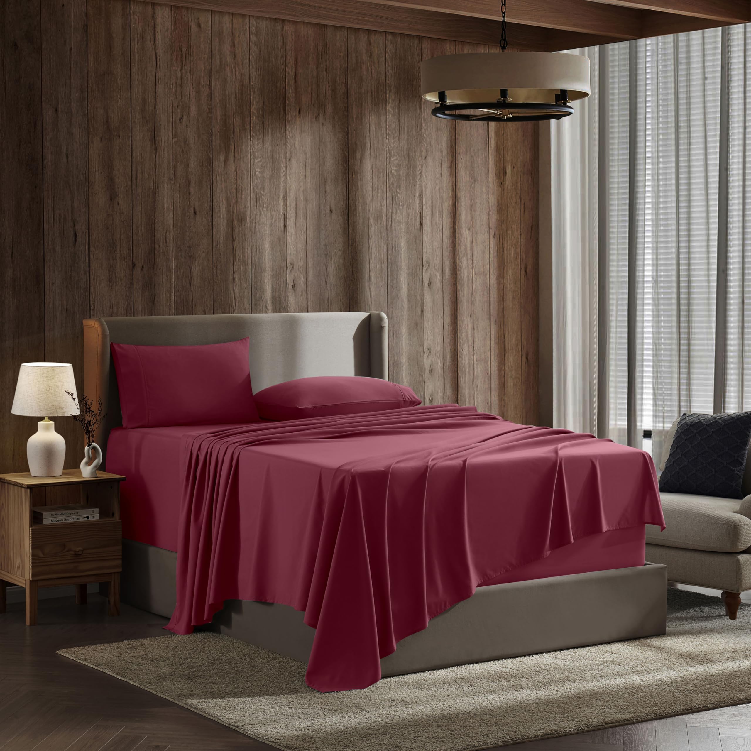 Nestl Full Size Sheet Sets - 4 Piece Full Size Sheets, Deep Pocket, Hotel Luxury, Extra Soft, Breathable And Cooling, Burgundy Red Bed Sheets For Full Size Mattress